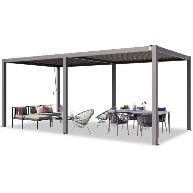 foto del prodotto primeyard pergola 3x6 m montanti in alluminio con tetto a doghe in acciaio gazebo da giardino grigio