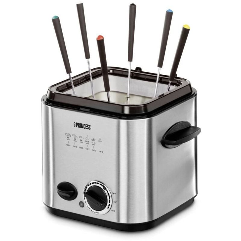 foto del prodotto princess 182611 friggitrice 1.2 l 840 w 6 forchette da fonduta acciaio inox spazzolato 