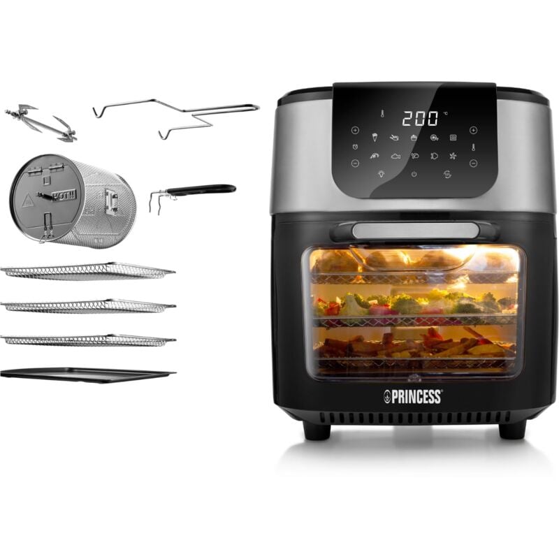 foto del prodotto princess friggitrice ad aria forno deluxe 11 l 1800 w schermo tattile digitale 10 programmi preimpostati girapollo e cestello inclusi 