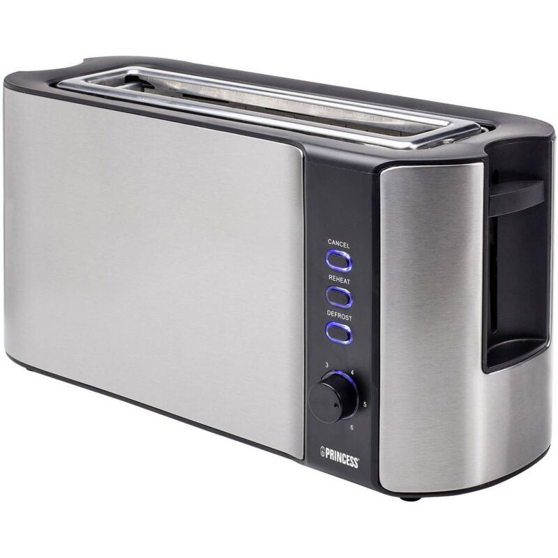 foto del prodotto princess tostapane lungo con griglia scaldabriosche integrata acciaio inox, nero