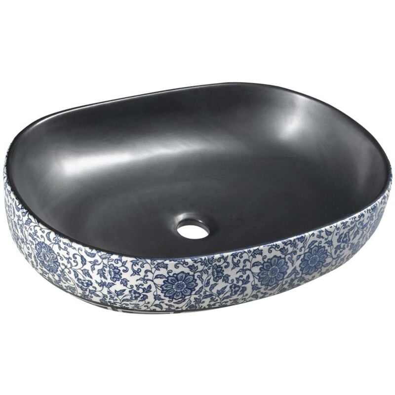 foto del prodotto priori lavabo 600x400 mm senza troppopieno, nero con decoro pi026 sapho