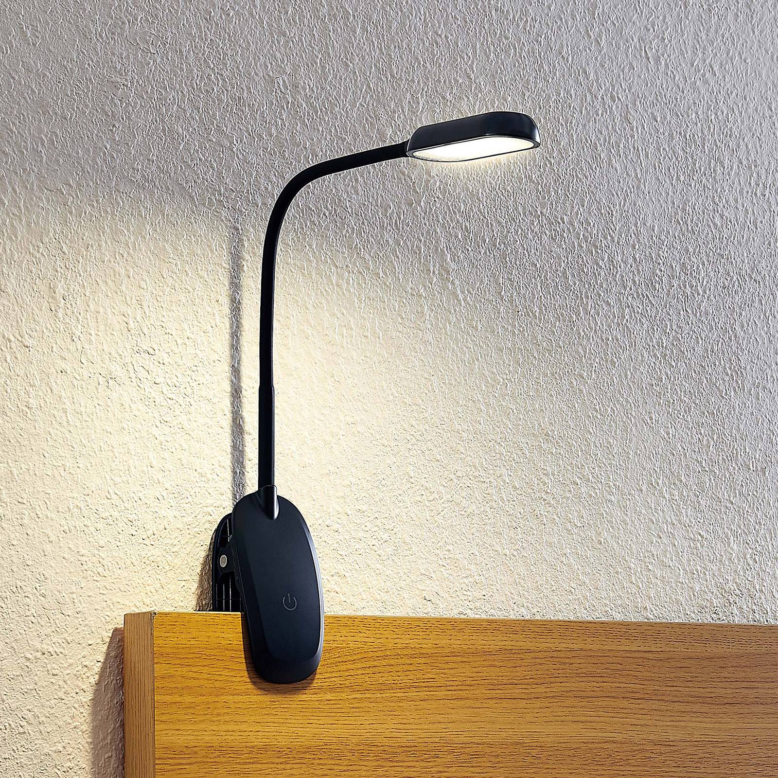foto del prodotto prios lampada con morsetto najari, nero, batteria ricaricabile, usb, 51 cm