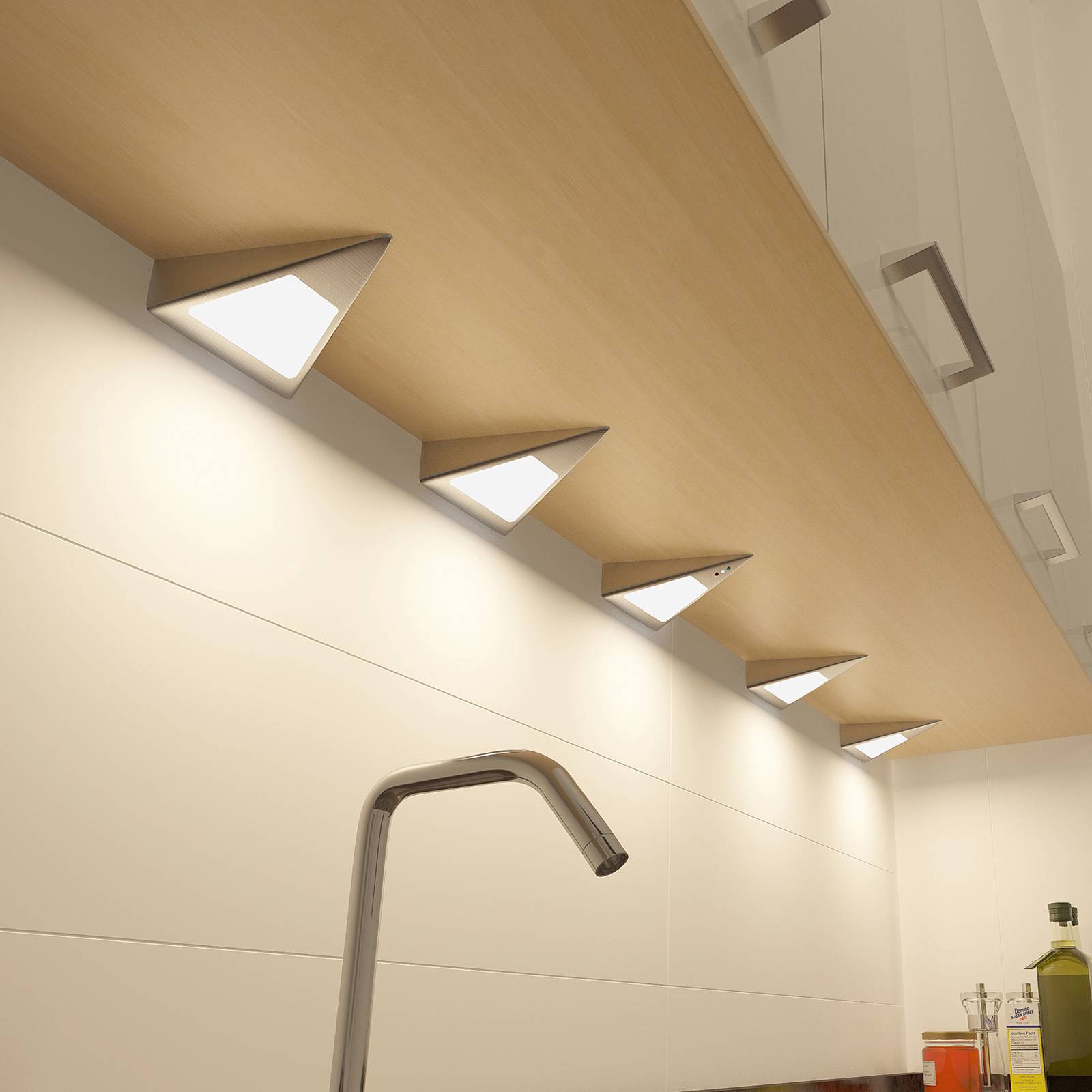 foto del prodotto prios odia lampada led per mobili, acciaio inox, a 5 luci.