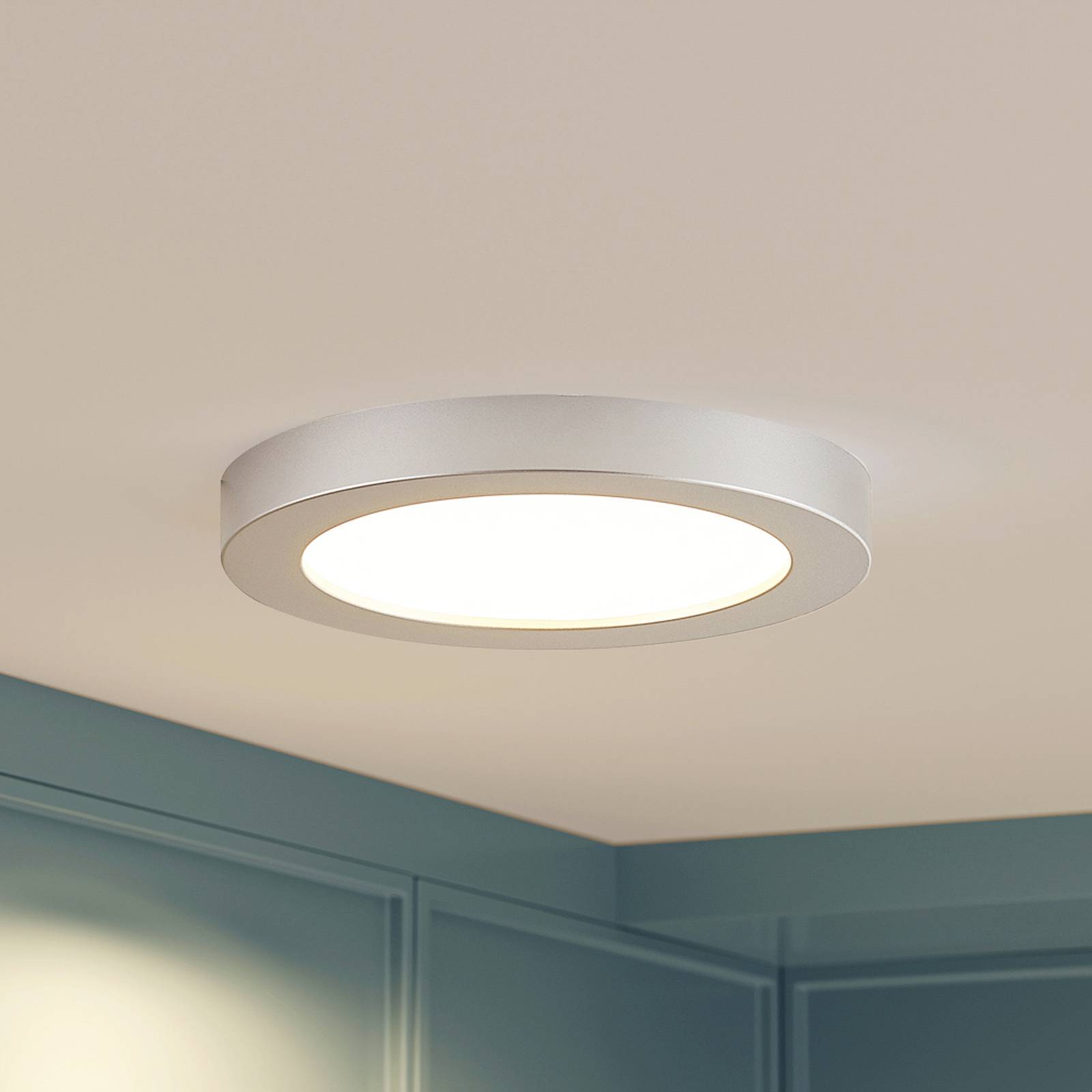 foto del prodotto prios plafoniera led edwina, argento, 23 cm, cct, ip44