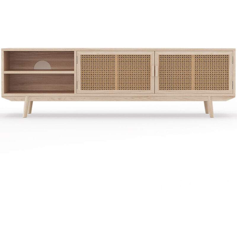 foto del prodotto privatefloor mobile tv in legno naturale design boho bali treys naturale vimini, legno di paulownia naturale