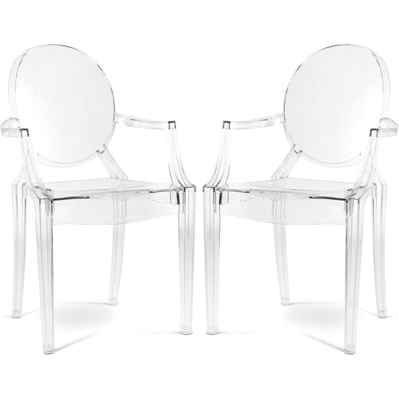 foto del prodotto privatefloor pacco di 2 sedie da pranzo trasparenti design con braccioli louis xiv trasparente