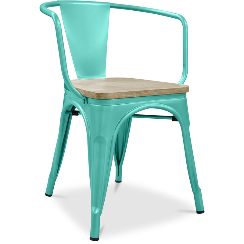 foto del prodotto privatefloor sedia da pranzo con braccioli design industriale legno e acciaio nuova edizione stylix pastel green