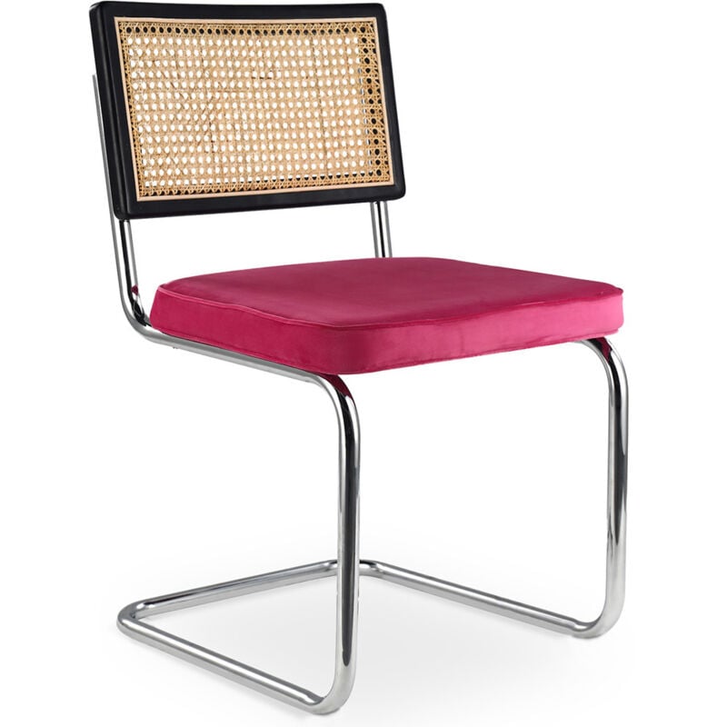 foto del prodotto privatefloor - sedia da pranzo - rivestita in velluto - legno e rattan - hyre fucsia