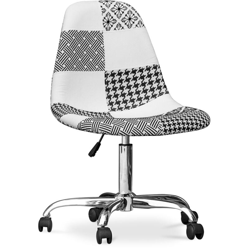 foto del prodotto privatefloor sedia da ufficio con rotelle sedia da scrivania rivestita in patchwork bianco e nero denisse bianco nero