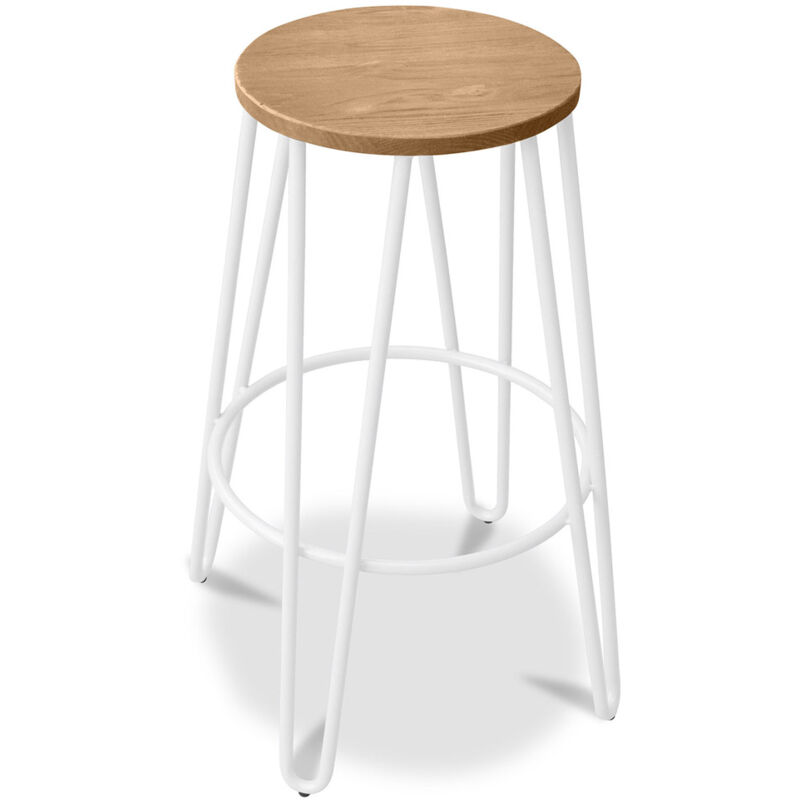 foto del prodotto privatefloor sgabello rotondo design industriale legno e metallo 66cm hairpin bianco