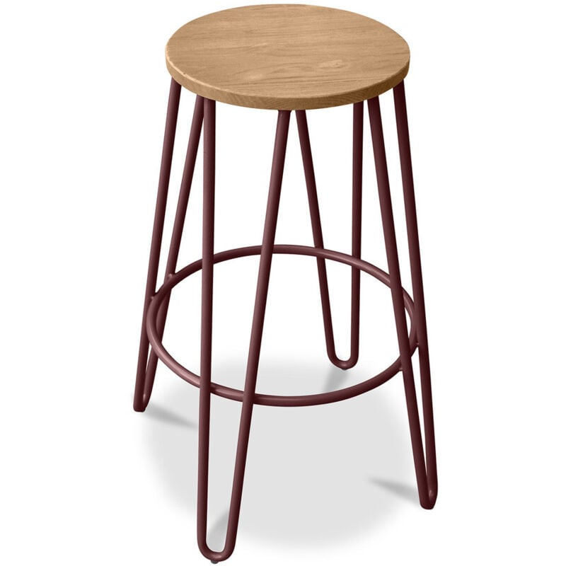 foto del prodotto privatefloor sgabello rotondo design industriale legno e metallo 66cm hairpin bronzo