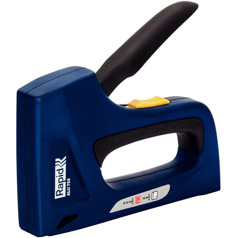 foto del prodotto pro alu753 graffatrice manuale 2 in 1 per graffette n. 53 e chiodini n.8, dotata di impugnatura ergonomica, parti interne in acciaio e regolatore di