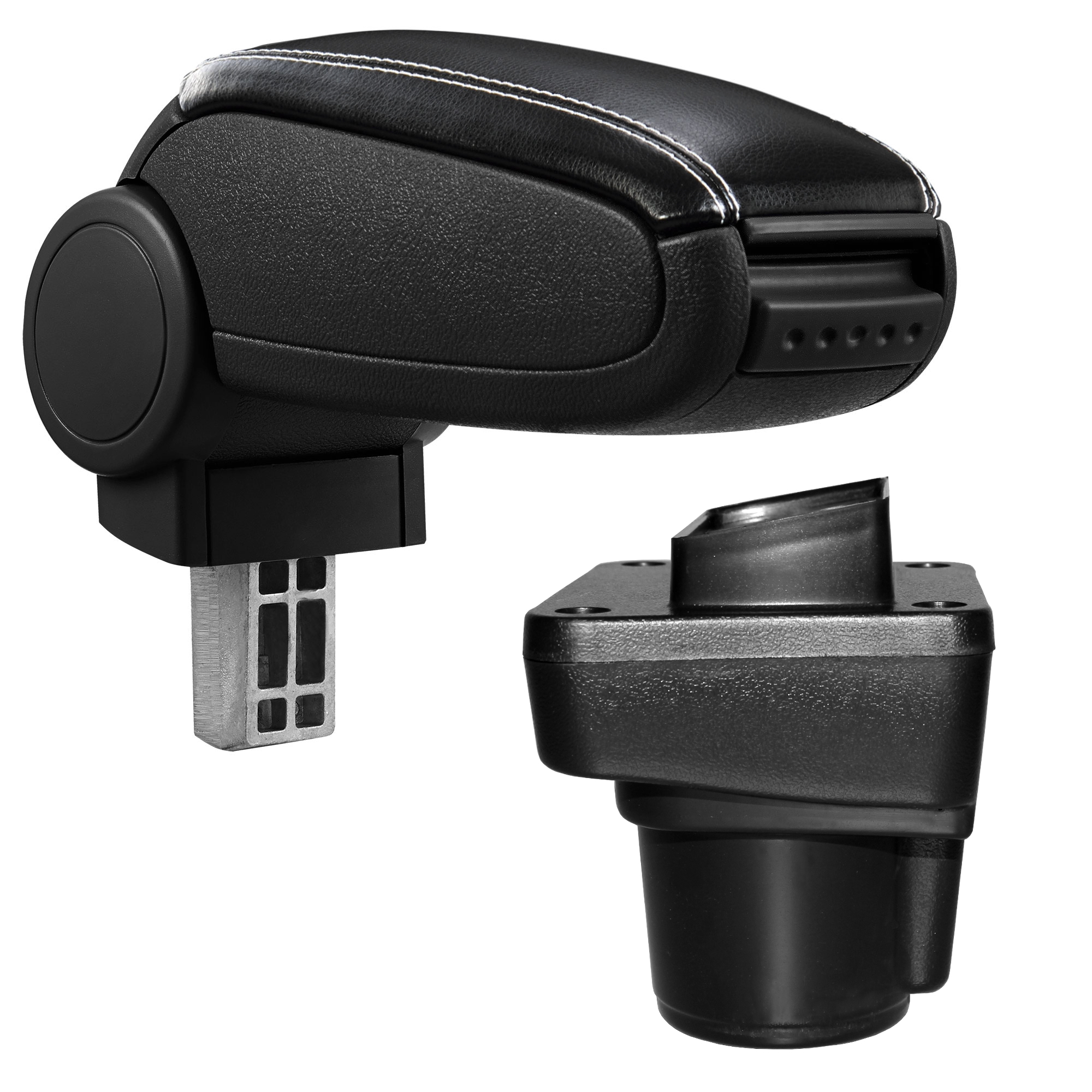 foto del prodotto pro.tec bracciolo centrale per ford ka da 2014 - rivestimento in similpelle nero con cuciture bianche - con vano