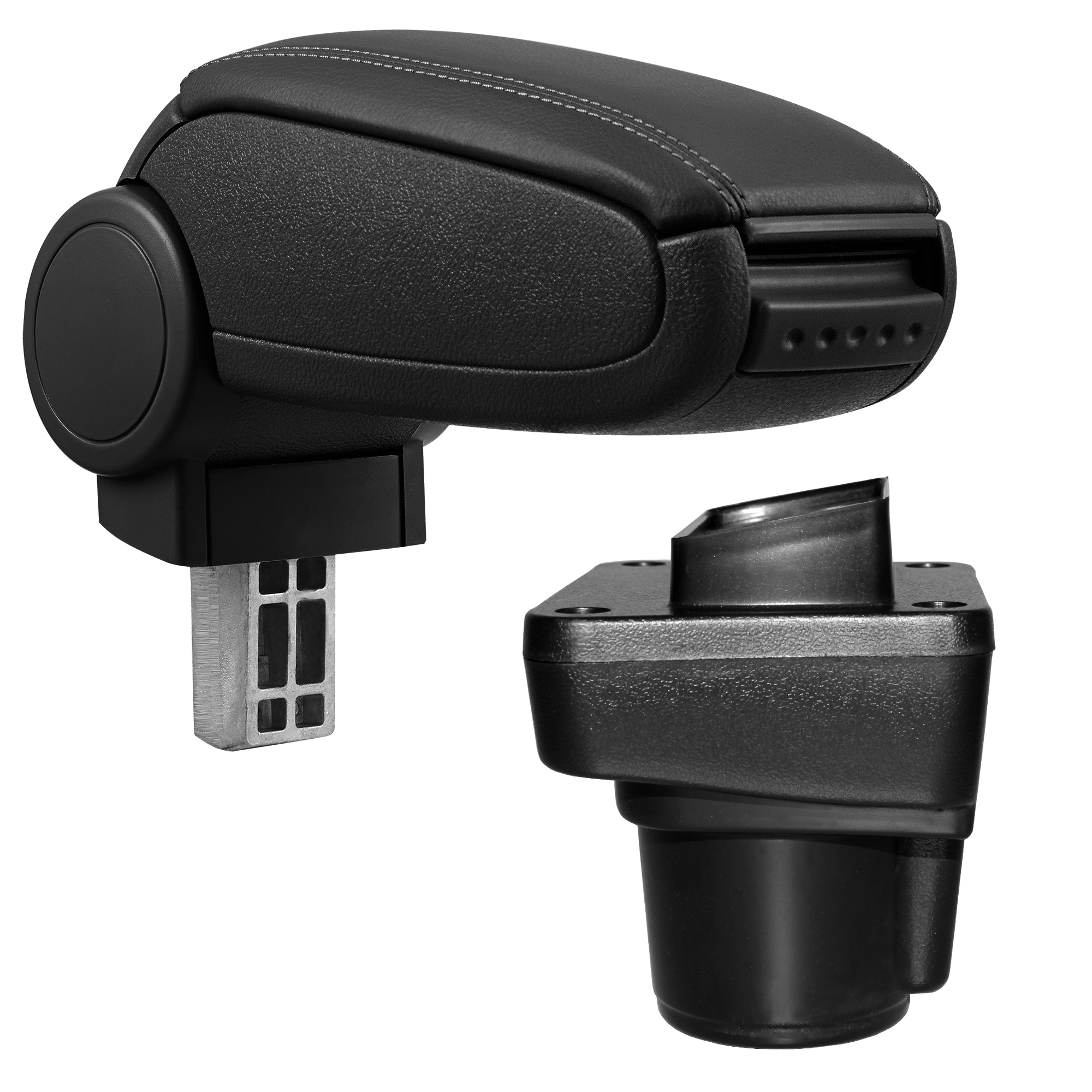 foto del prodotto pro.tec bracciolo centrale per ford ka da 2014 - rivestimento in similpelle nero con cuciture nere - con vano