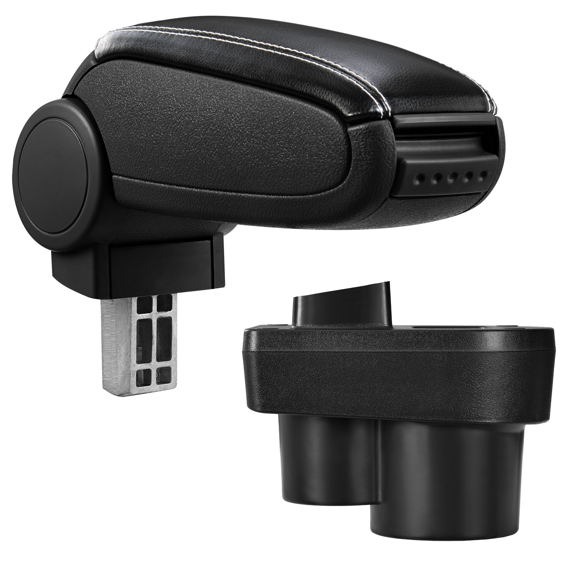 foto del prodotto pro.tec bracciolo centrale - poggiabraccio con vano portaoggetti - imbottito - in similpelle - nero con cucitura