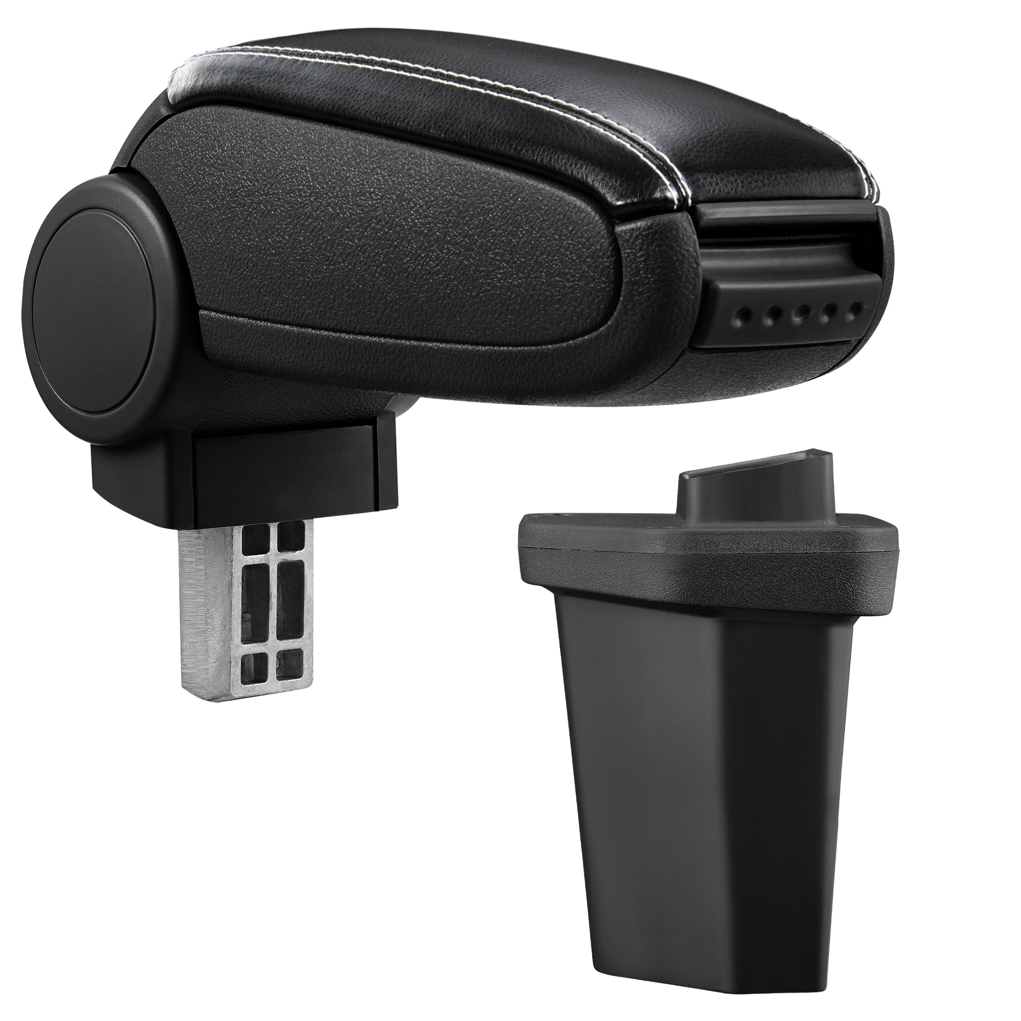 foto del prodotto pro.tec bracciolo centrale - poggiabraccio con vano portaoggetti - imbottito - in similpelle - nero con cucitura