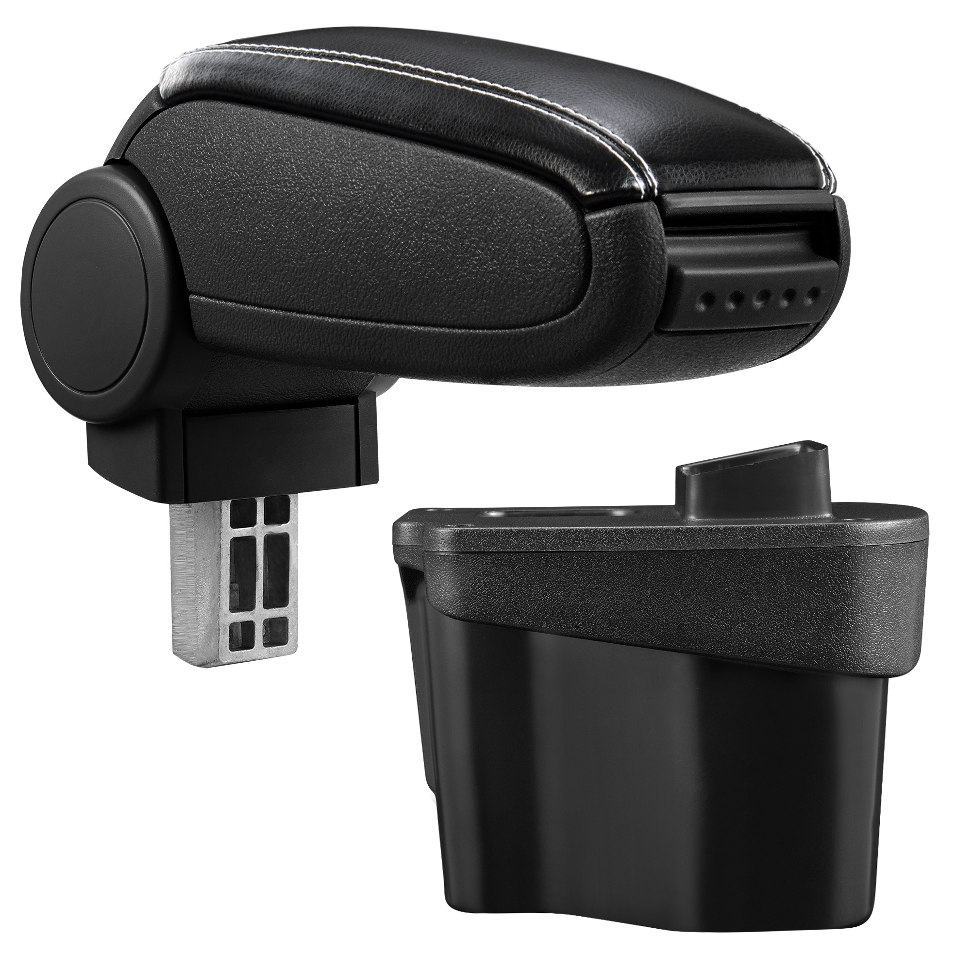 foto del prodotto pro.tec bracciolo centrale - poggiabraccio con vano portaoggetti - imbottito - in similpelle - nero con cucitura