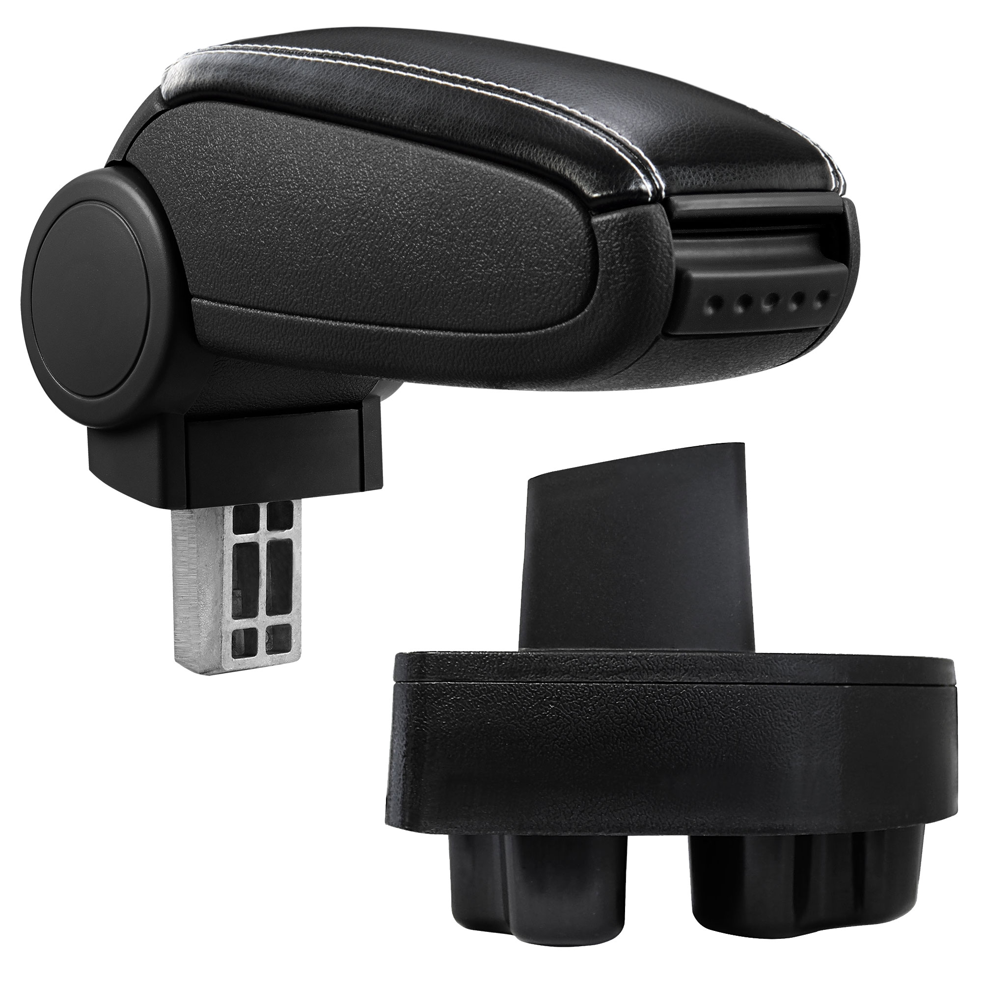 foto del prodotto pro.tec bracciolo centrale - poggiabraccio con vano portaoggetti - imbottito - in similpelle - nero con cucitura