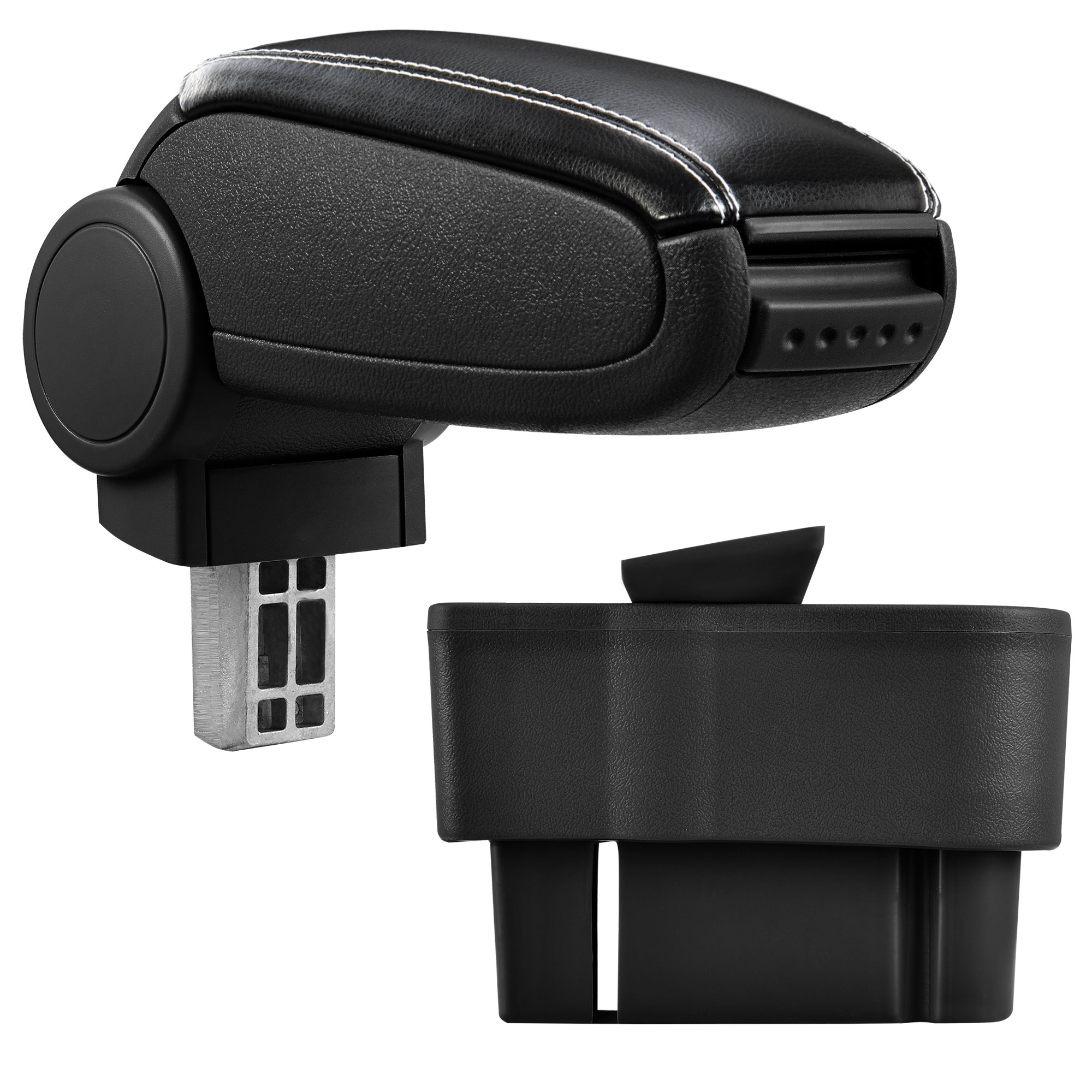 foto del prodotto pro.tec bracciolo centrale - poggiabraccio con vano portaoggetti - imbottito - in similpelle - nero con cucitura