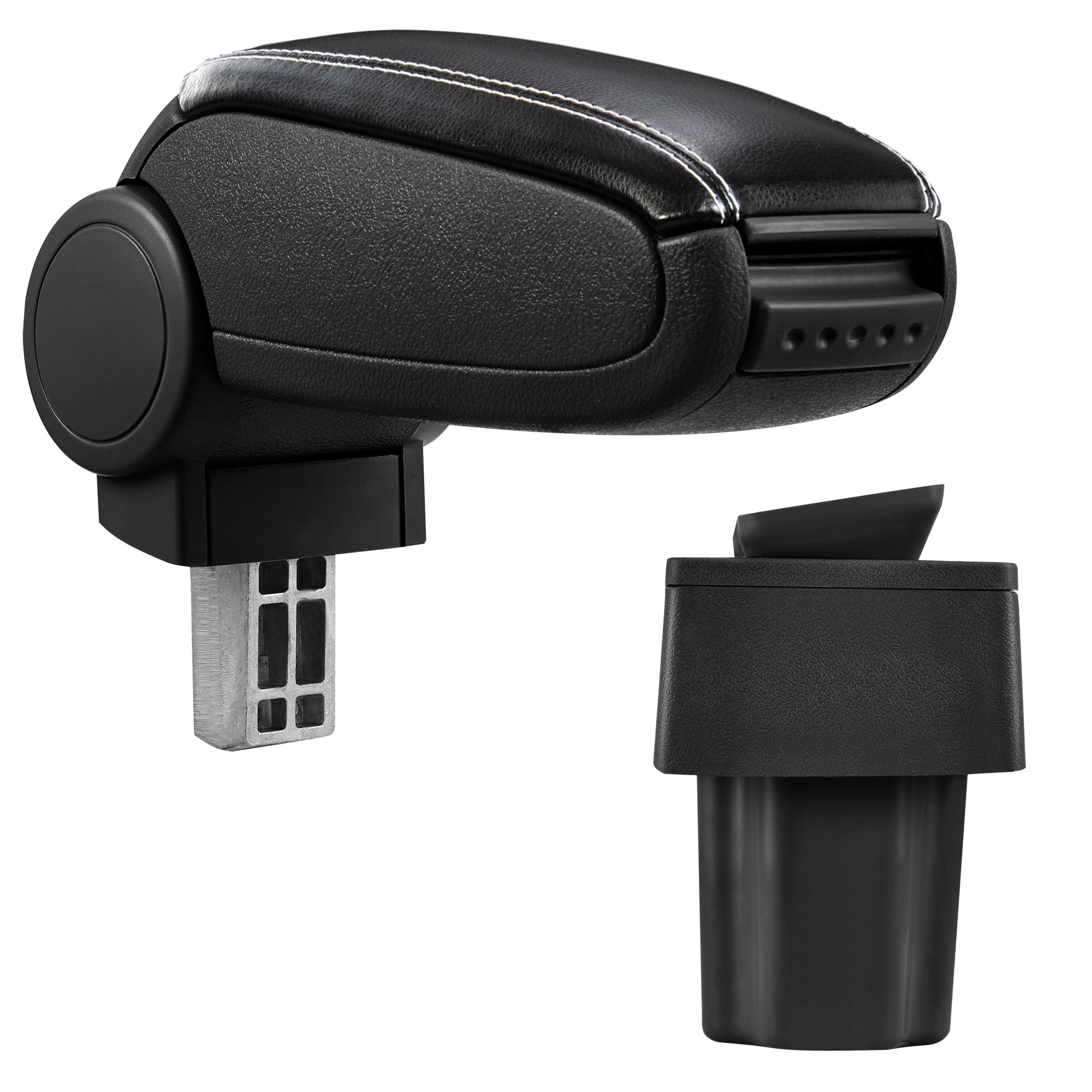 foto del prodotto pro.tec bracciolo centrale - poggiabraccio con vano portaoggetti - imbottito - in similpelle - nero con cucitura