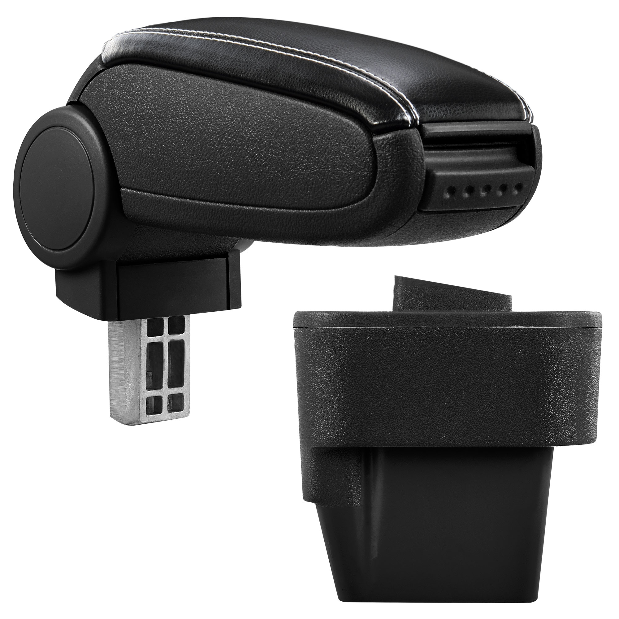 foto del prodotto pro.tec bracciolo centrale - poggiabraccio con vano portaoggetti - imbottito - in similpelle - nero con cucitura