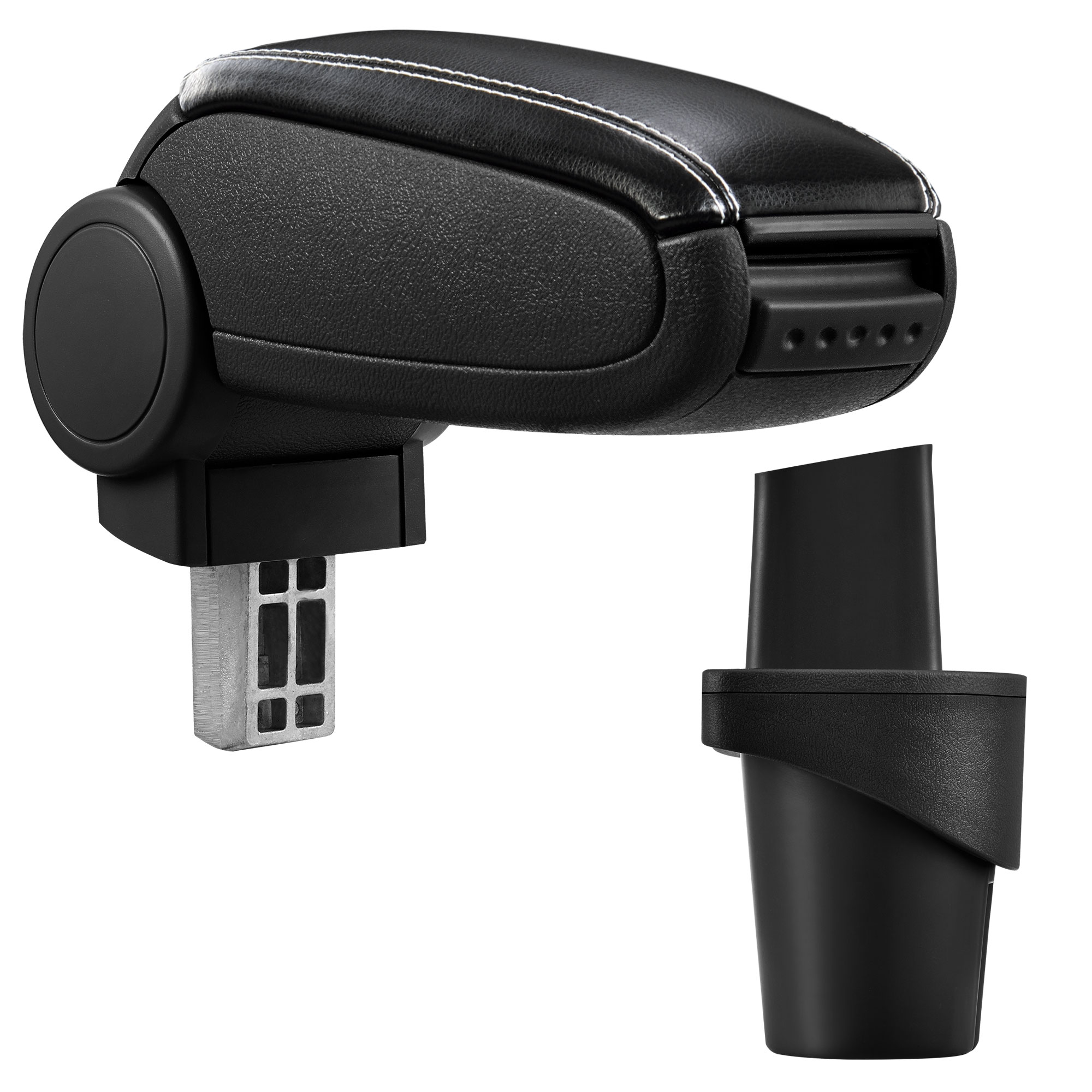 foto del prodotto pro.tec bracciolo centrale - poggiabraccio con vano portaoggetti - imbottito - in similpelle - nero con cucitura