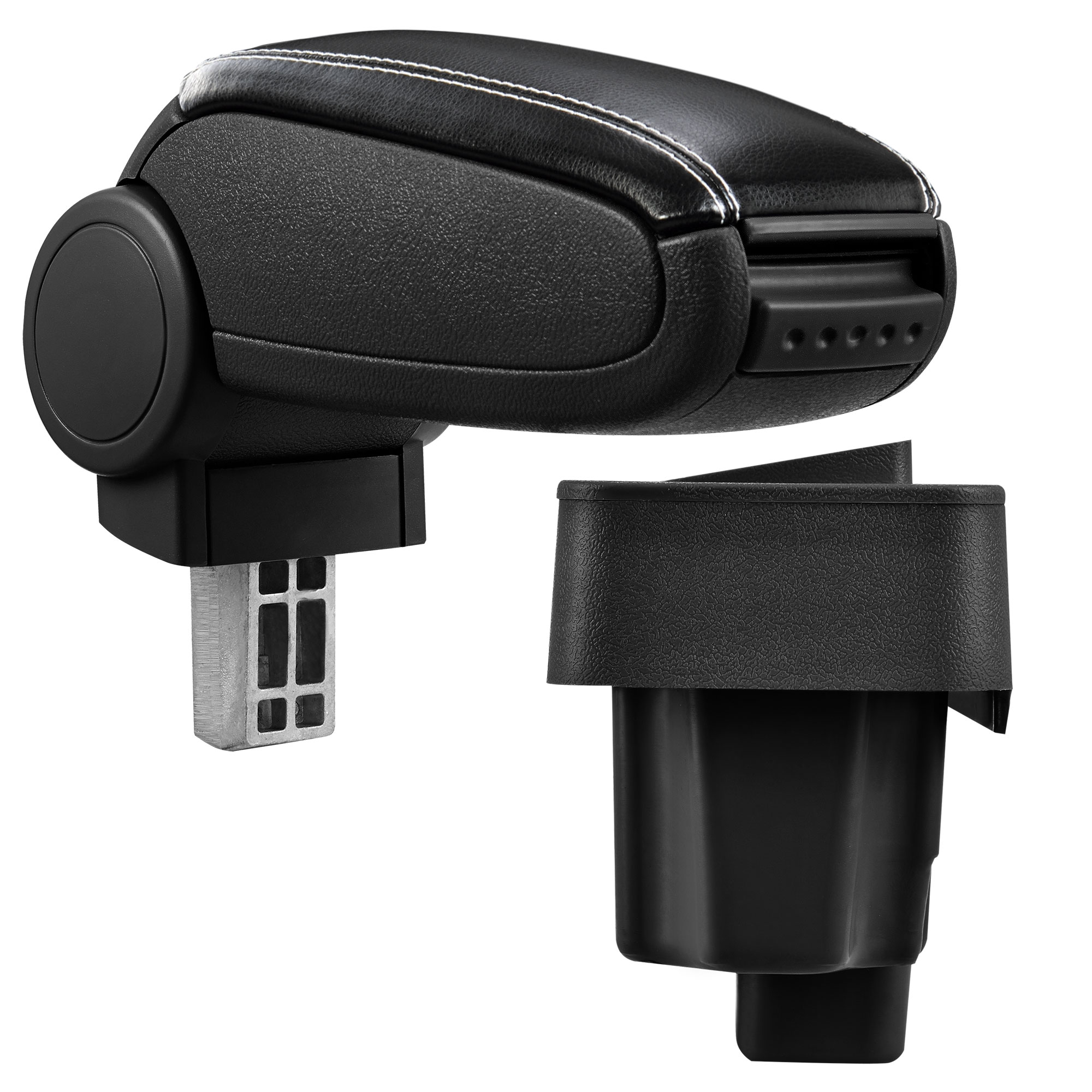 foto del prodotto pro.tec bracciolo centrale - poggiabraccio con vano portaoggetti - imbottito - in similpelle - nero con cucitura