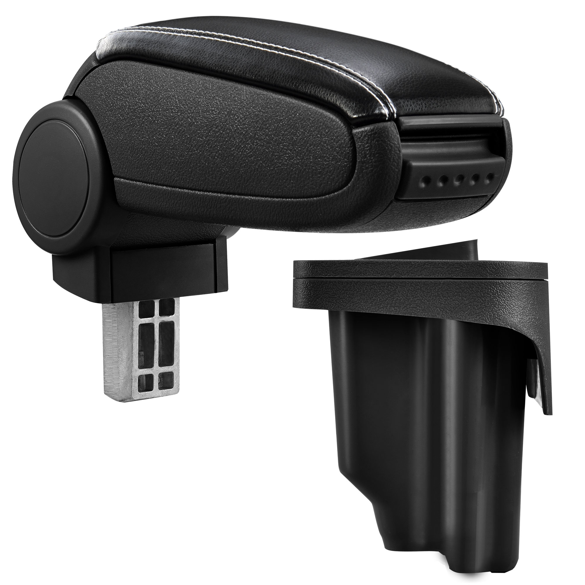 foto del prodotto pro.tec bracciolo centrale - poggiabraccio con vano portaoggetti - imbottito - in similpelle - nero con cucitura