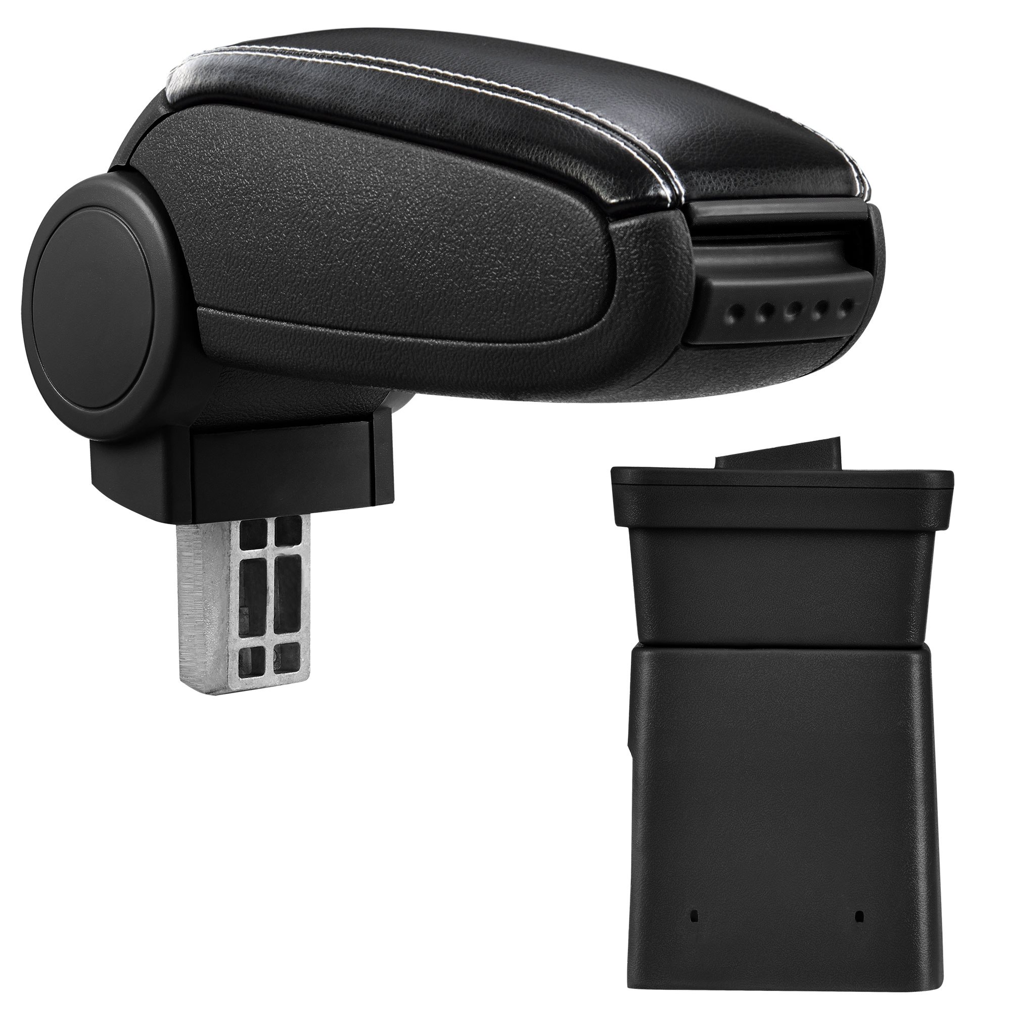 foto del prodotto pro.tec bracciolo centrale - poggiabraccio con vano portaoggetti - imbottito - in similpelle - nero con cucitura