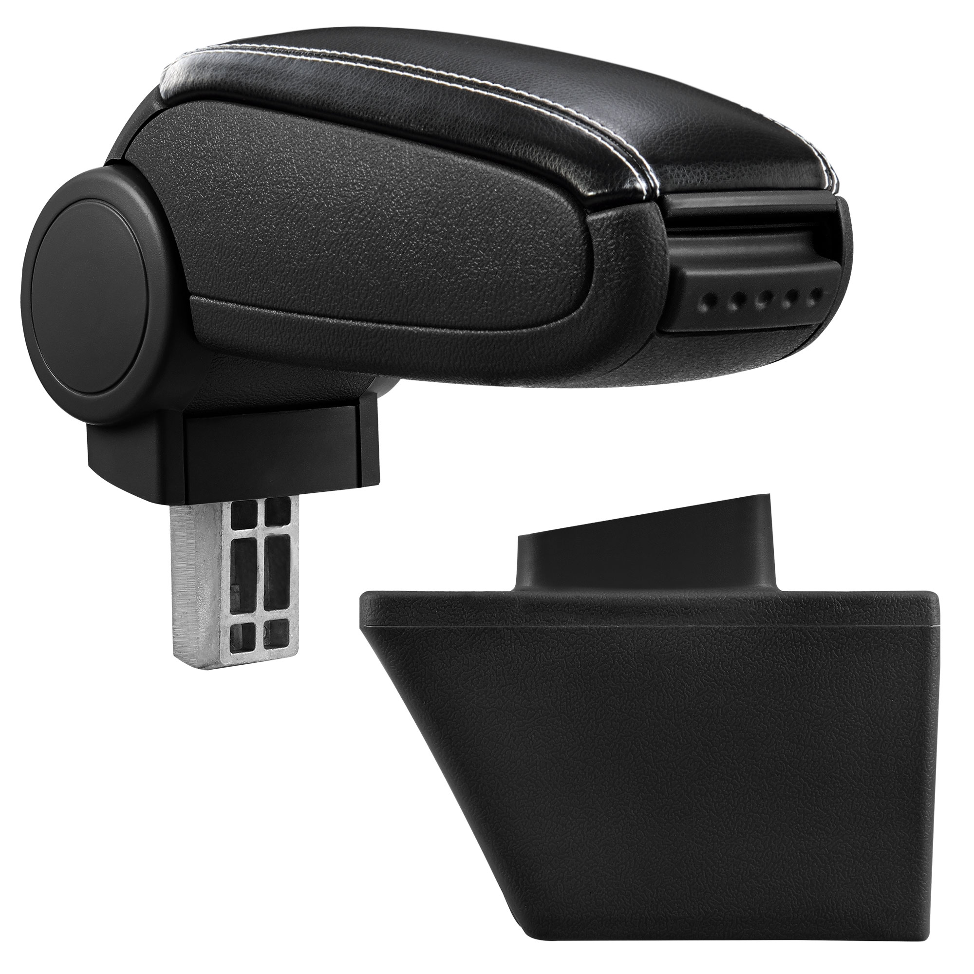 foto del prodotto pro.tec bracciolo centrale - poggiabraccio con vano portaoggetti - imbottito - in similpelle - nero con cucitura