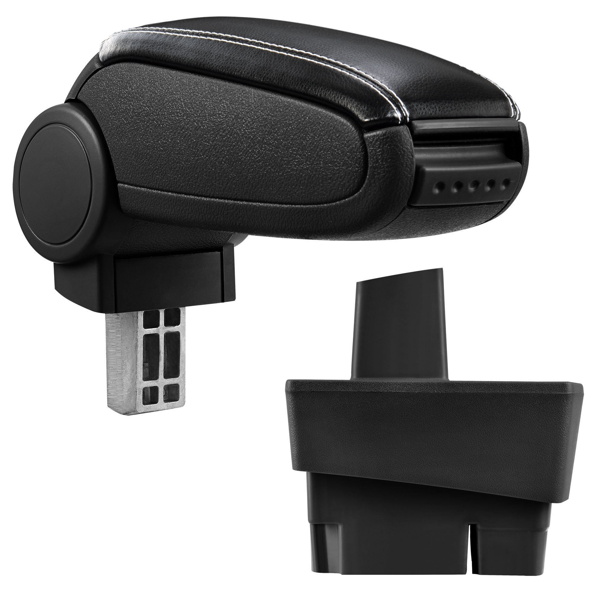 foto del prodotto pro.tec bracciolo centrale - poggiabraccio con vano portaoggetti - imbottito - in similpelle - nero con cucitura