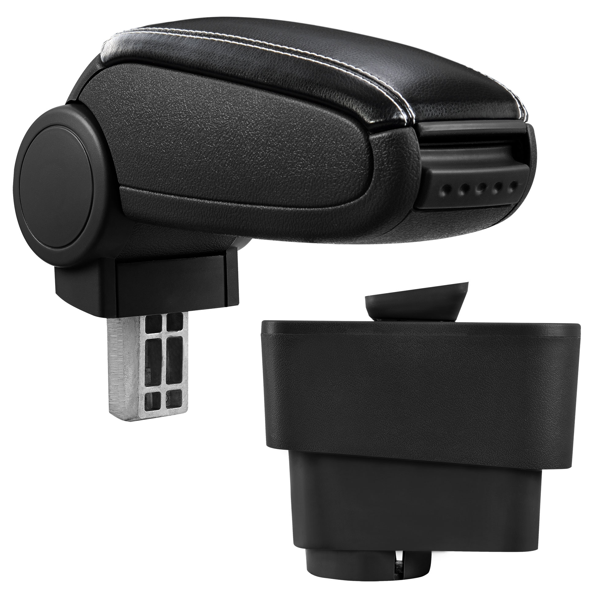 foto del prodotto pro.tec bracciolo centrale - poggiabraccio con vano portaoggetti - imbottito - in similpelle - nero con cucitura