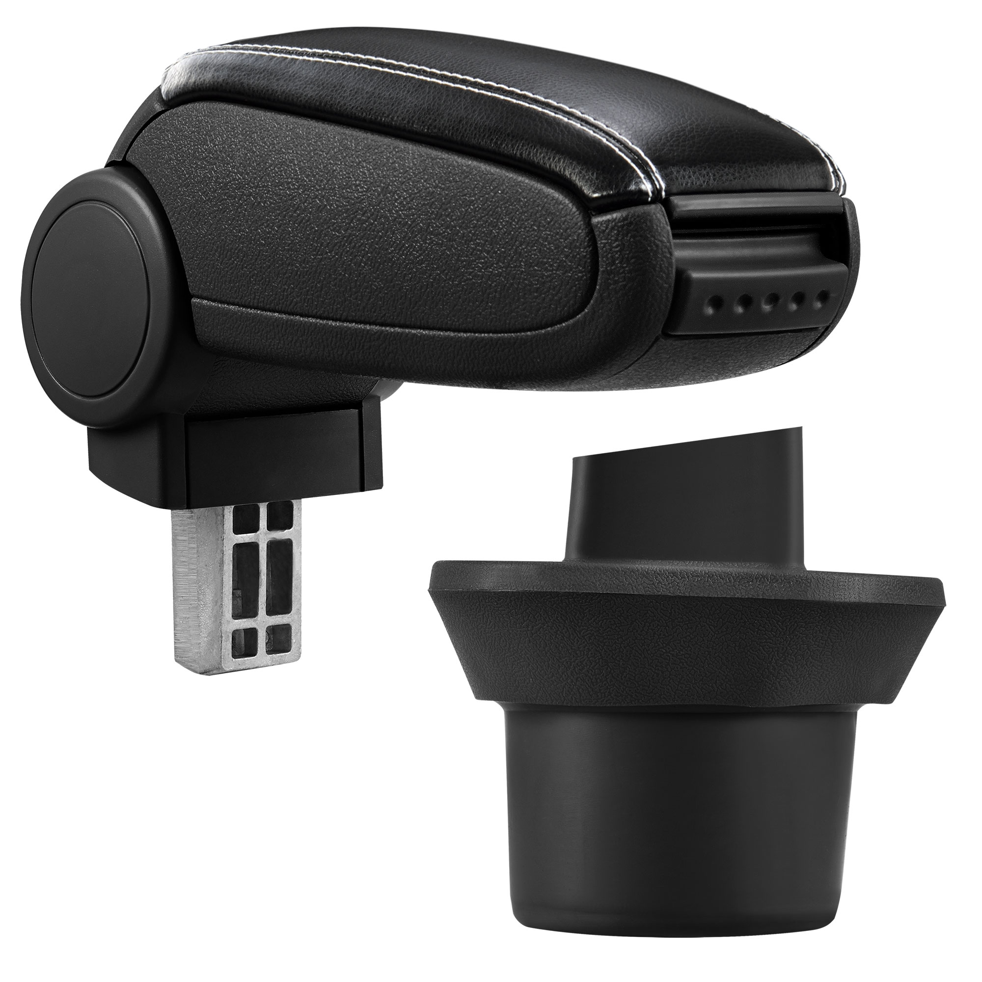 foto del prodotto pro.tec bracciolo centrale - poggiabraccio con vano portaoggetti - imbottito - in similpelle - nero con cucitura