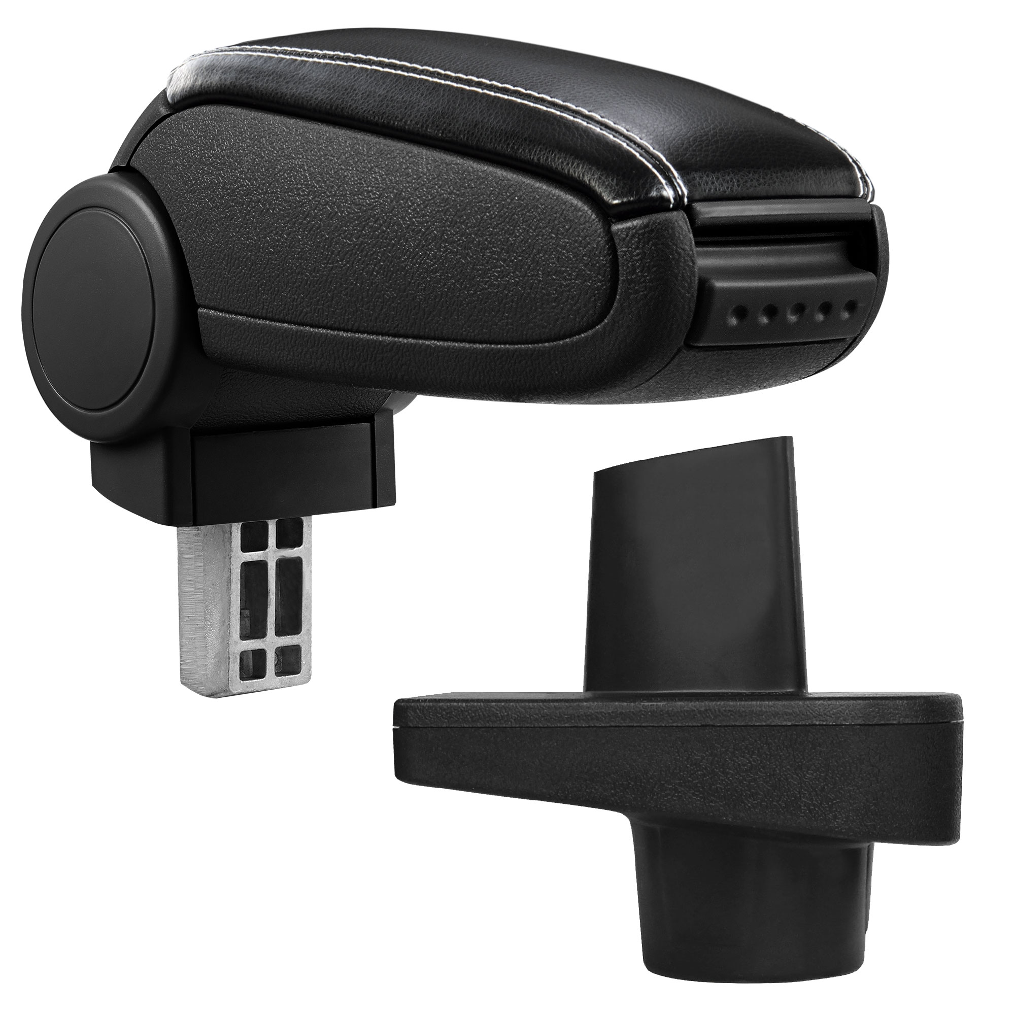 foto del prodotto pro.tec bracciolo centrale - poggiabraccio con vano portaoggetti - imbottito - in similpelle - nero con cucitura