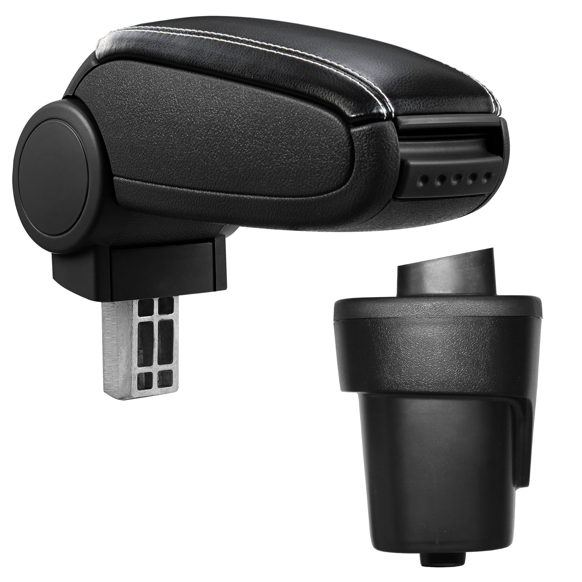 foto del prodotto pro.tec bracciolo centrale - poggiabraccio con vano portaoggetti - imbottito - in similpelle - nero con cucitura