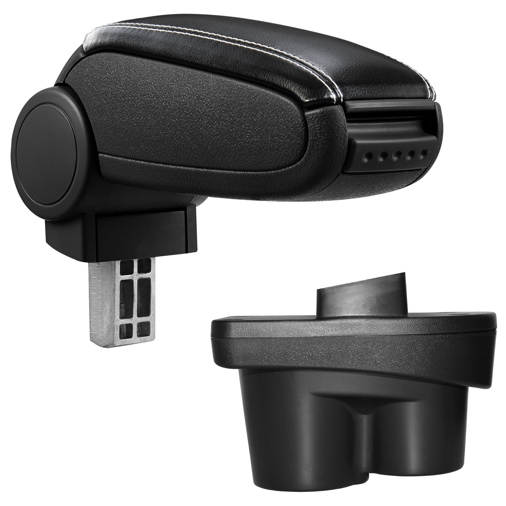 foto del prodotto pro.tec bracciolo centrale - poggiabraccio con vano portaoggetti - imbottito - in similpelle - nero con cucitura