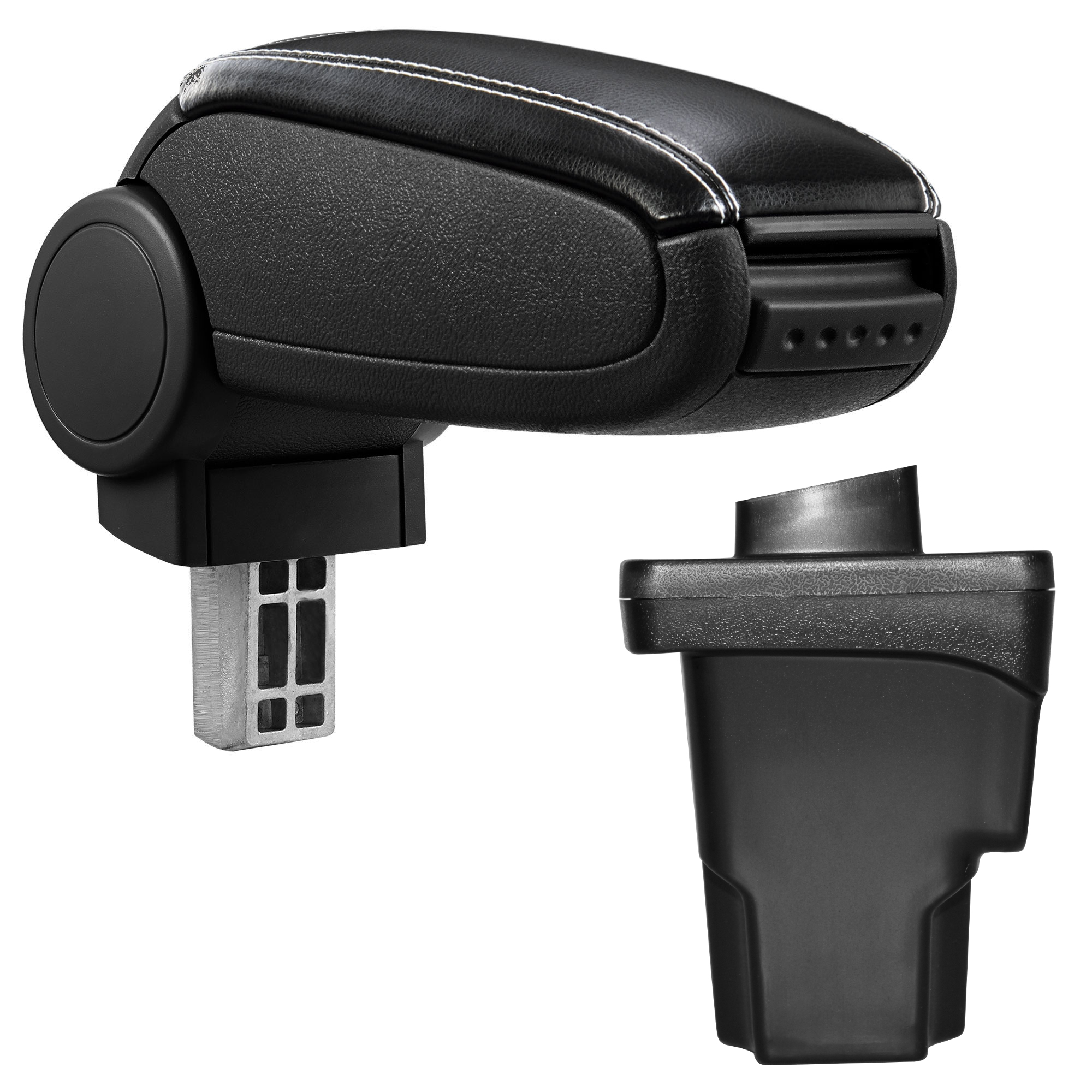 foto del prodotto pro.tec bracciolo centrale - poggiabraccio con vano portaoggetti - imbottito - in similpelle - nero con cucitura