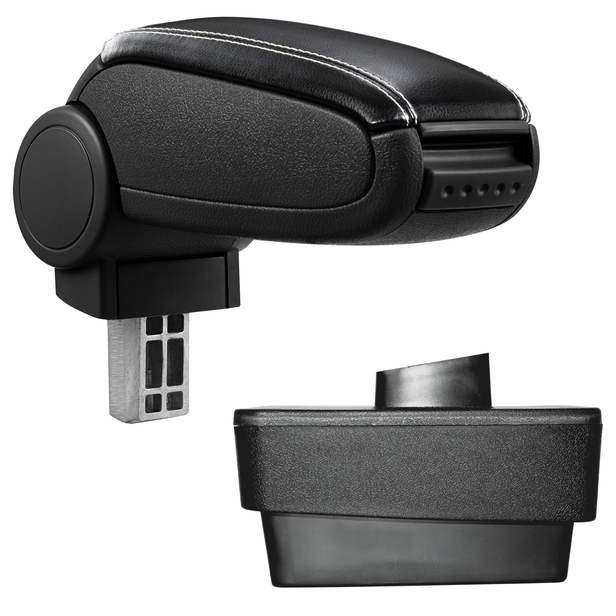 foto del prodotto pro.tec bracciolo centrale - poggiabraccio con vano portaoggetti - imbottito - in similpelle - nero con cucitura