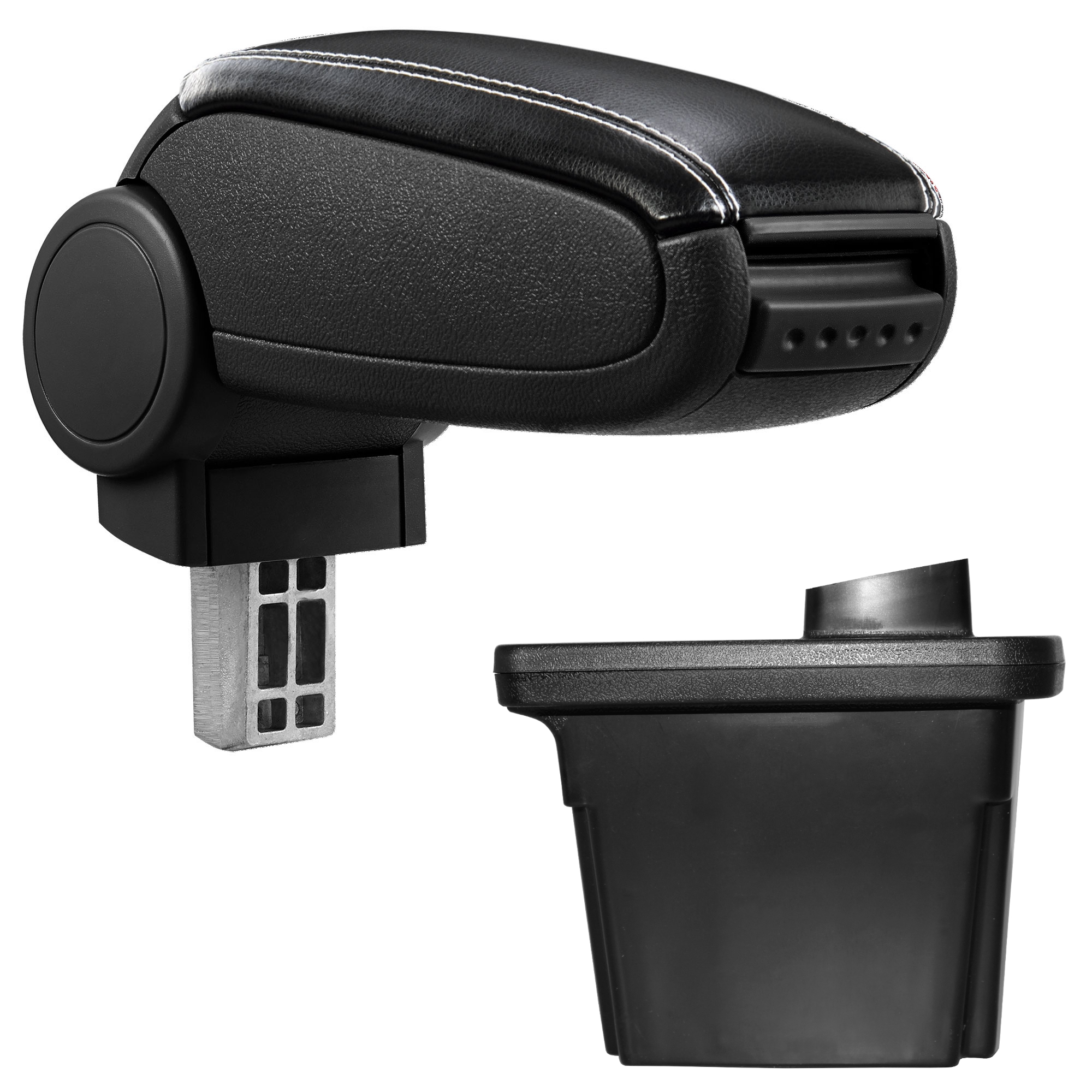 foto del prodotto pro.tec bracciolo centrale - poggiabraccio con vano portaoggetti - imbottito - in similpelle - nero con cucitura