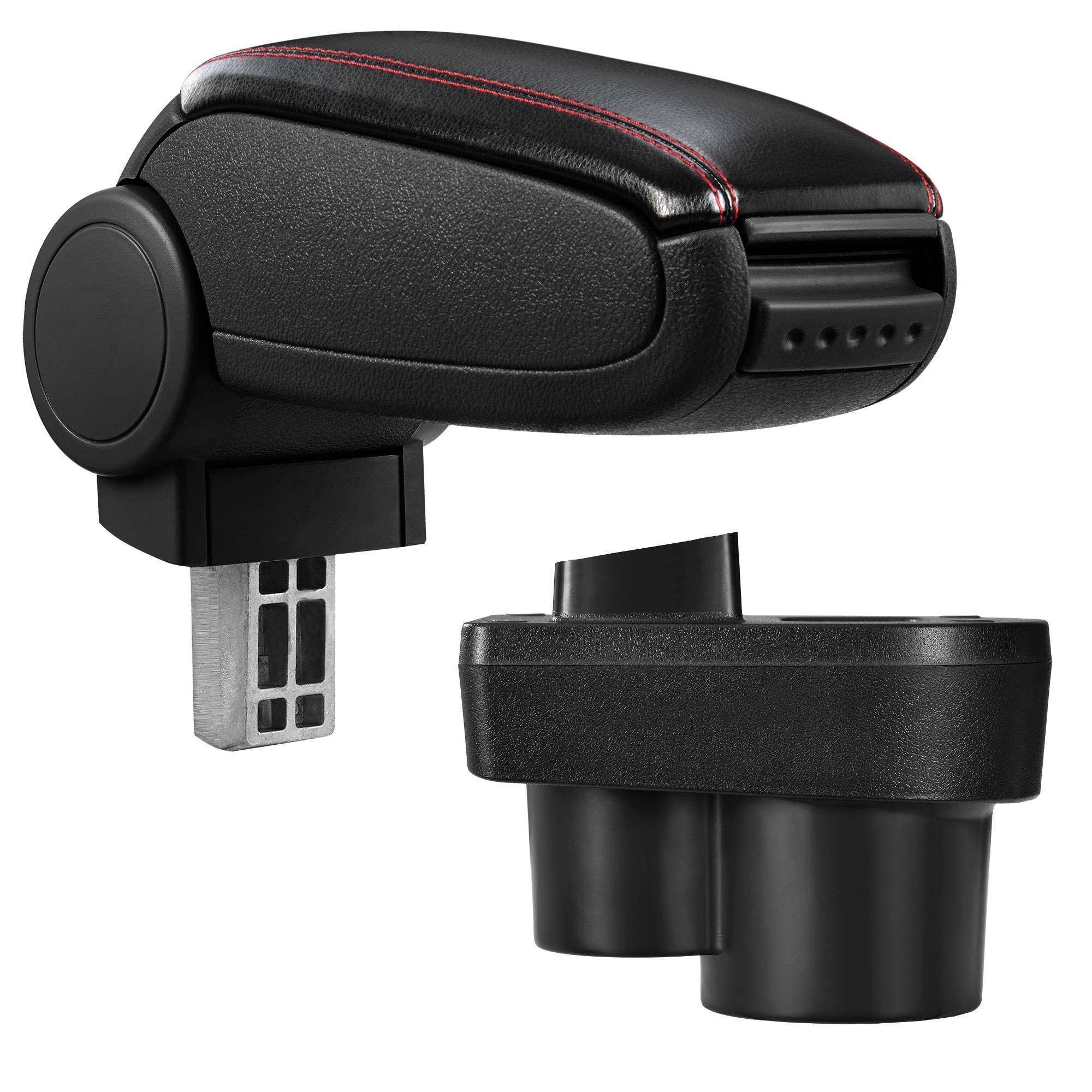 foto del prodotto pro.tec bracciolo centrale - poggiabraccio con vano portaoggetti - imbottito - in similpelle - nero con cucitura rossa