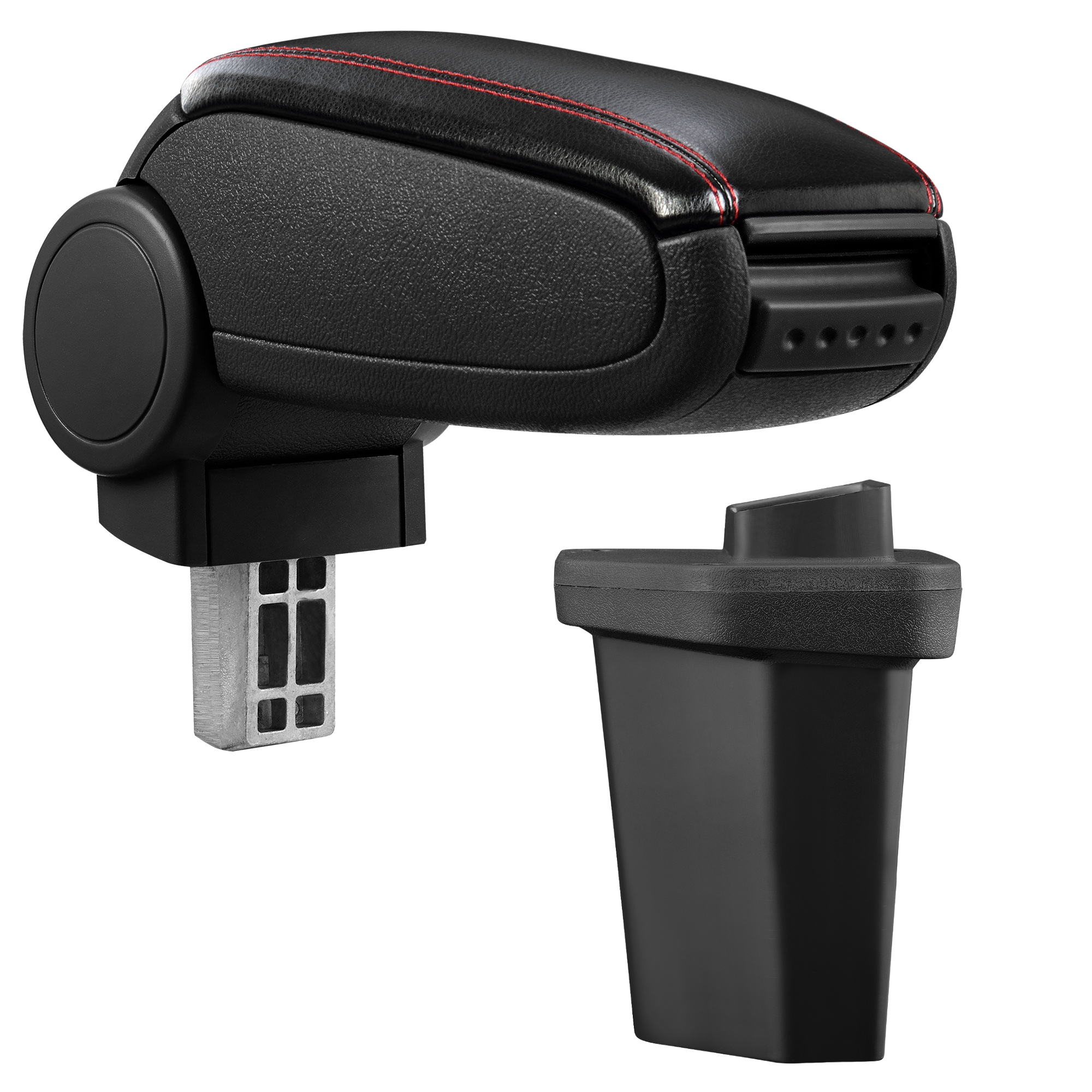 foto del prodotto pro.tec bracciolo centrale - poggiabraccio con vano portaoggetti - imbottito - in similpelle - nero con cucitura rossa