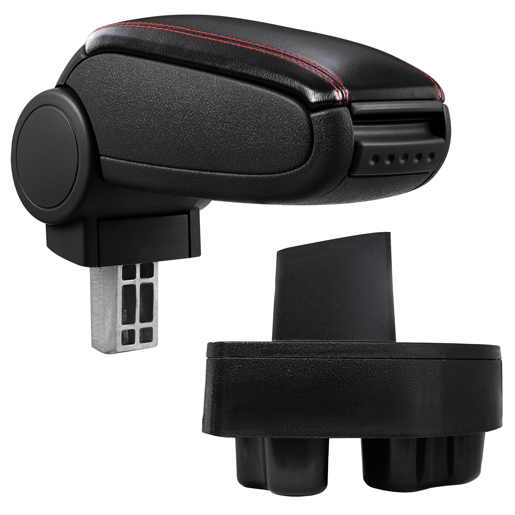 foto del prodotto pro.tec bracciolo centrale - poggiabraccio con vano portaoggetti - imbottito - in similpelle - nero con cucitura rossa