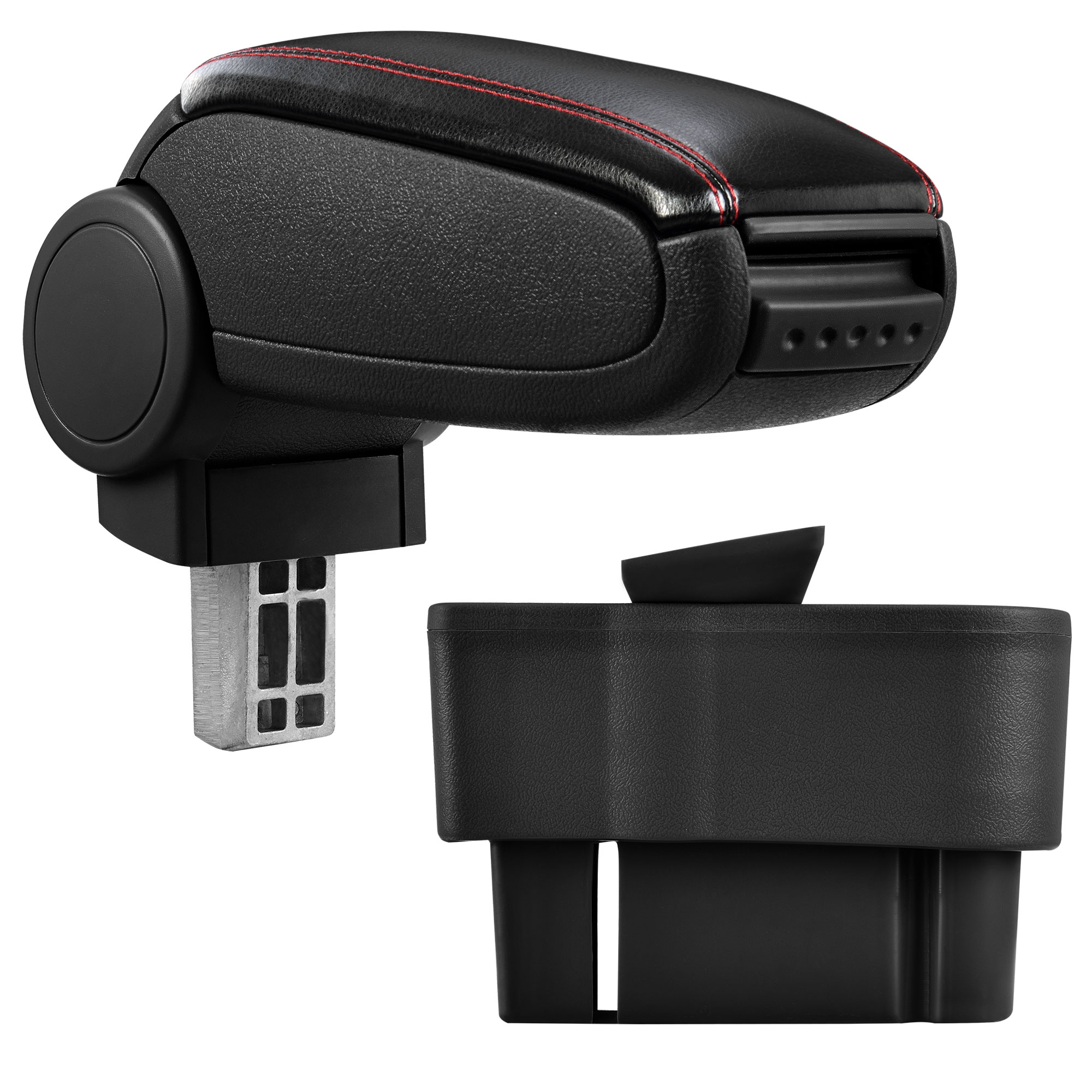 foto del prodotto pro.tec bracciolo centrale - poggiabraccio con vano portaoggetti - imbottito - in similpelle - nero con cucitura rossa