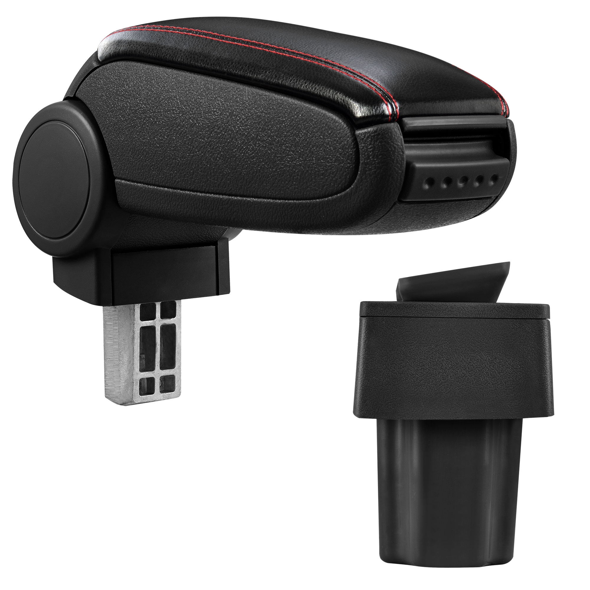 foto del prodotto pro.tec bracciolo centrale - poggiabraccio con vano portaoggetti - imbottito - in similpelle - nero con cucitura rossa