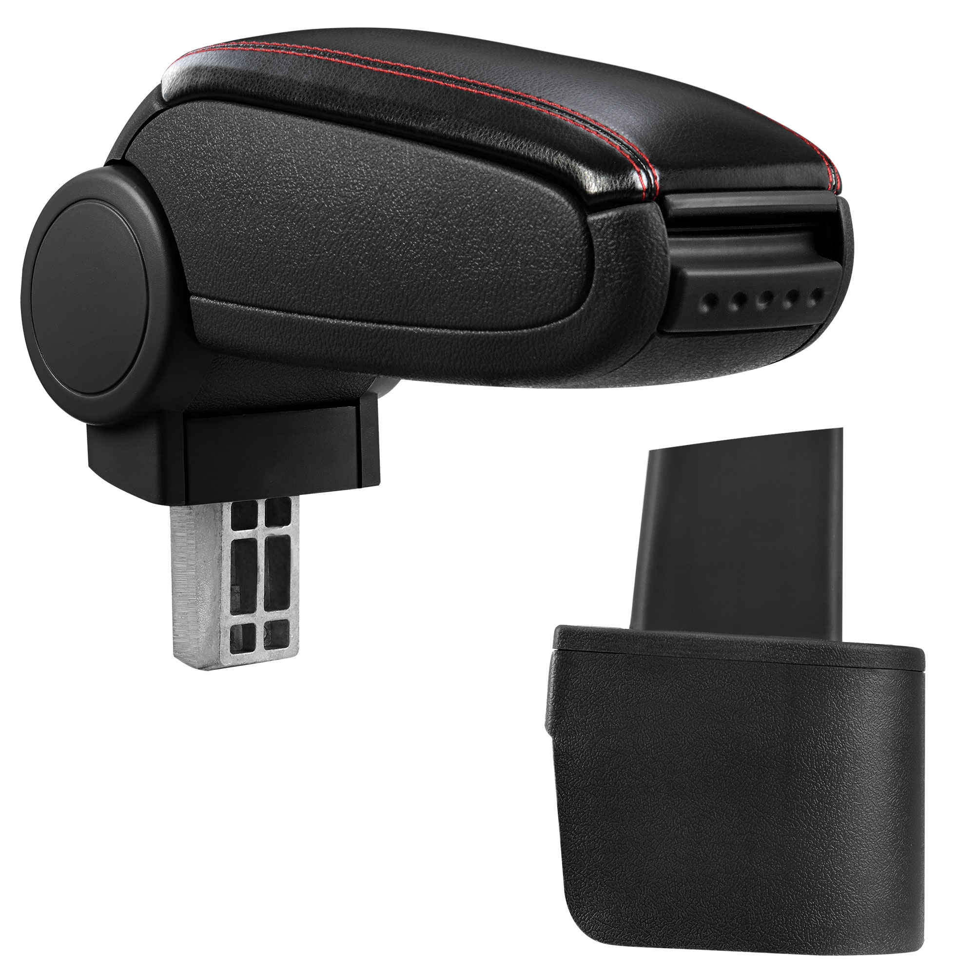 foto del prodotto pro.tec bracciolo centrale - poggiabraccio con vano portaoggetti - imbottito - in similpelle - nero con cucitura rossa