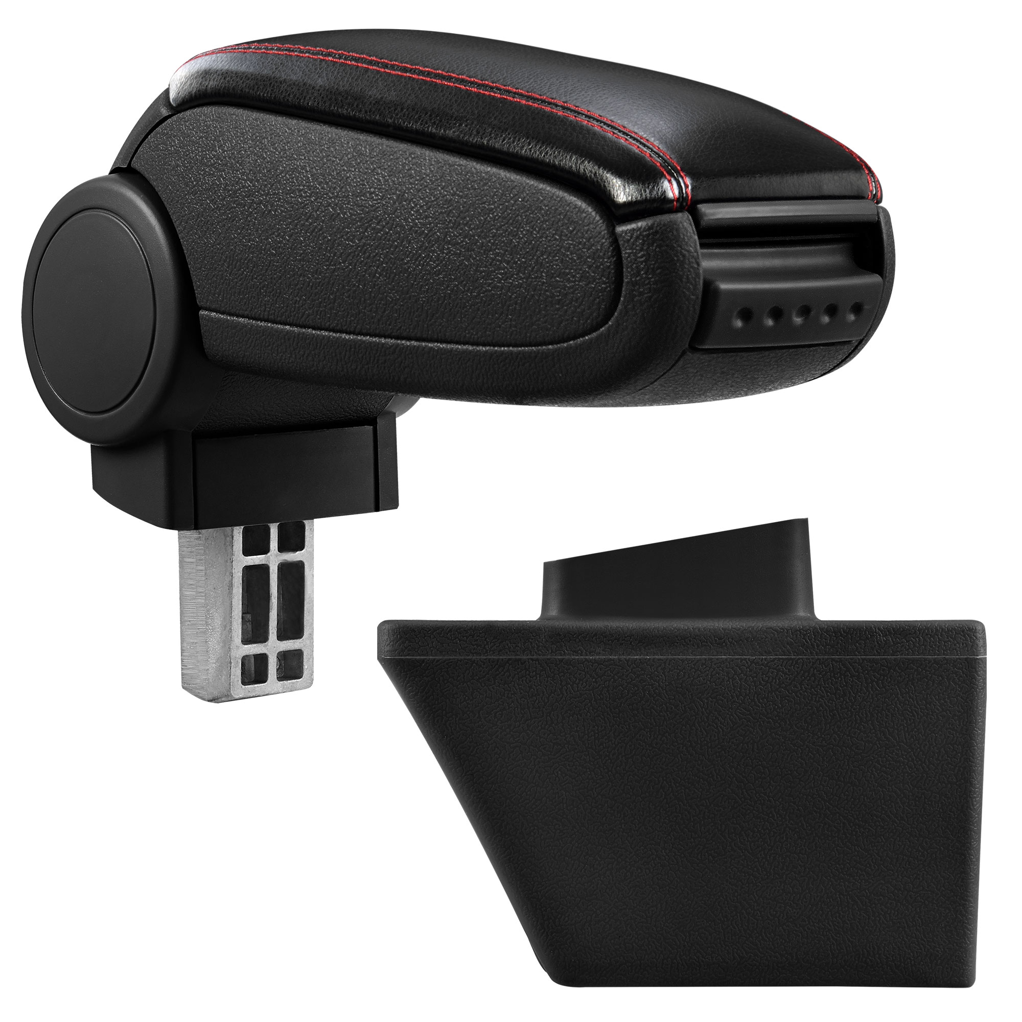 foto del prodotto pro.tec bracciolo centrale - poggiabraccio con vano portaoggetti - imbottito - in similpelle - nero con cucitura rossa