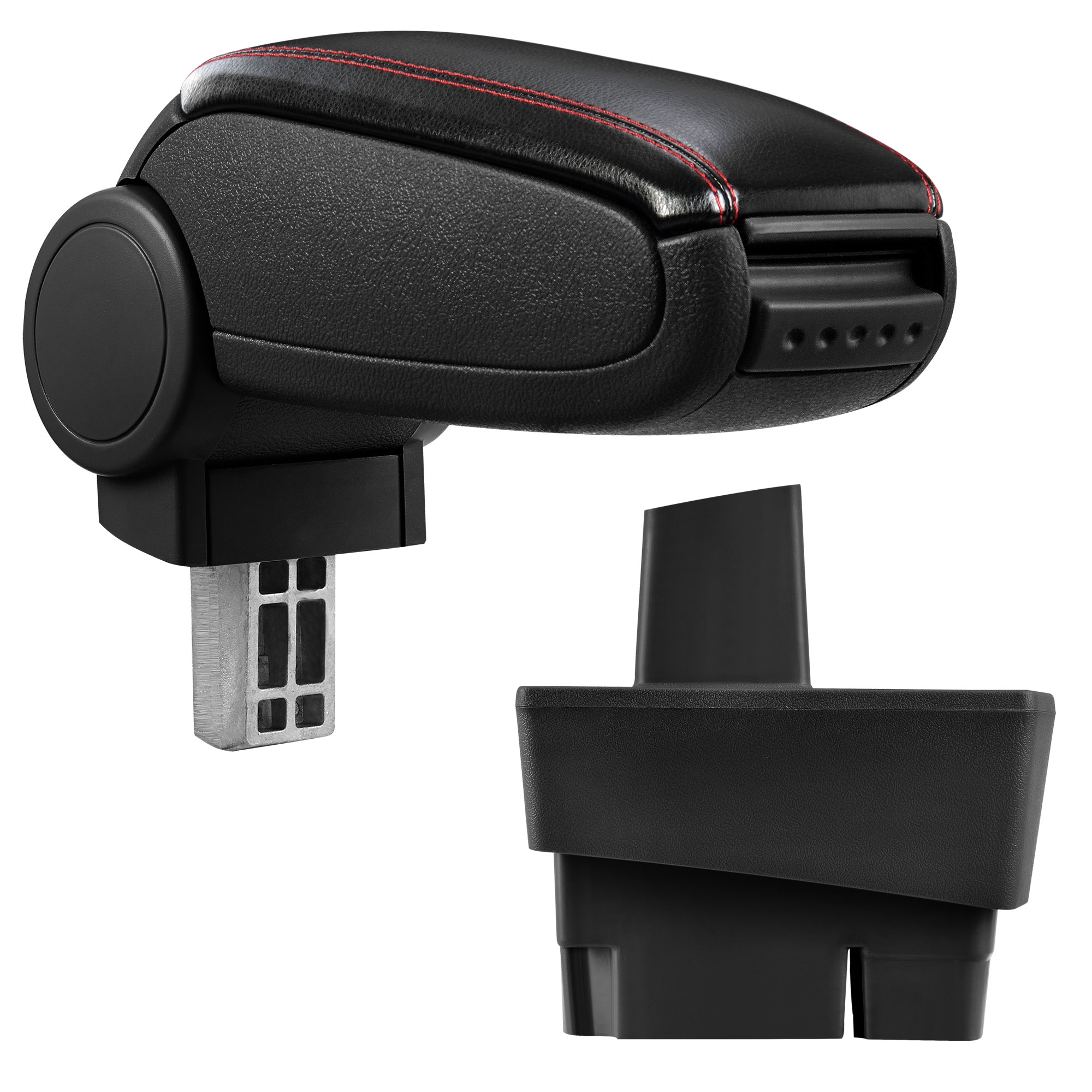 foto del prodotto pro.tec bracciolo centrale - poggiabraccio con vano portaoggetti - imbottito - in similpelle - nero con cucitura rossa