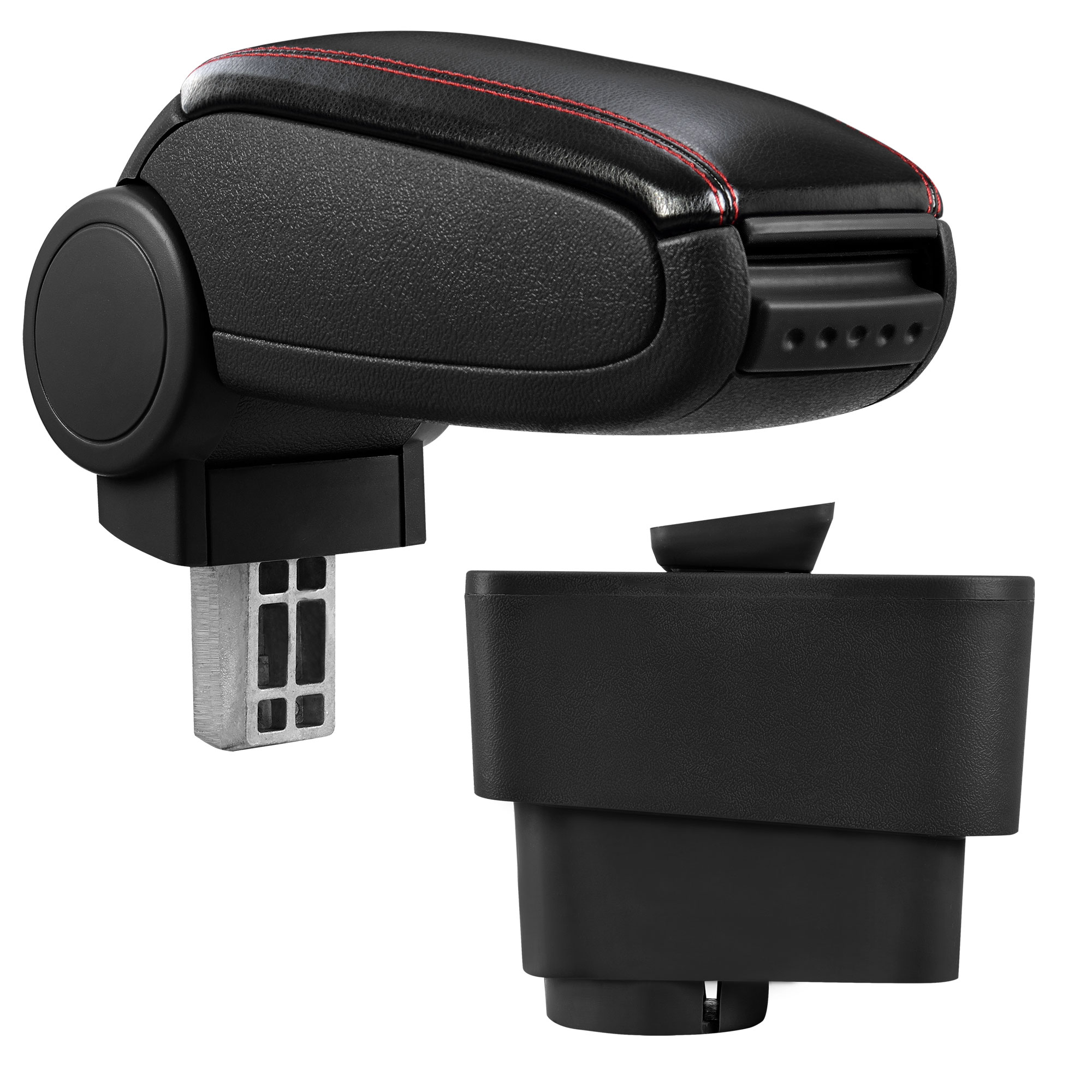 foto del prodotto pro.tec bracciolo centrale - poggiabraccio con vano portaoggetti - imbottito - in similpelle - nero con cucitura rossa