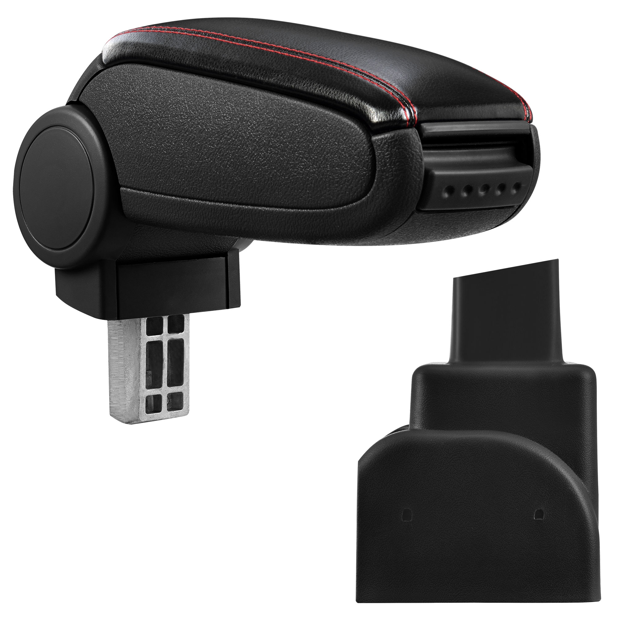 foto del prodotto pro.tec bracciolo centrale - poggiabraccio con vano portaoggetti - imbottito - in similpelle - nero con cucitura rossa