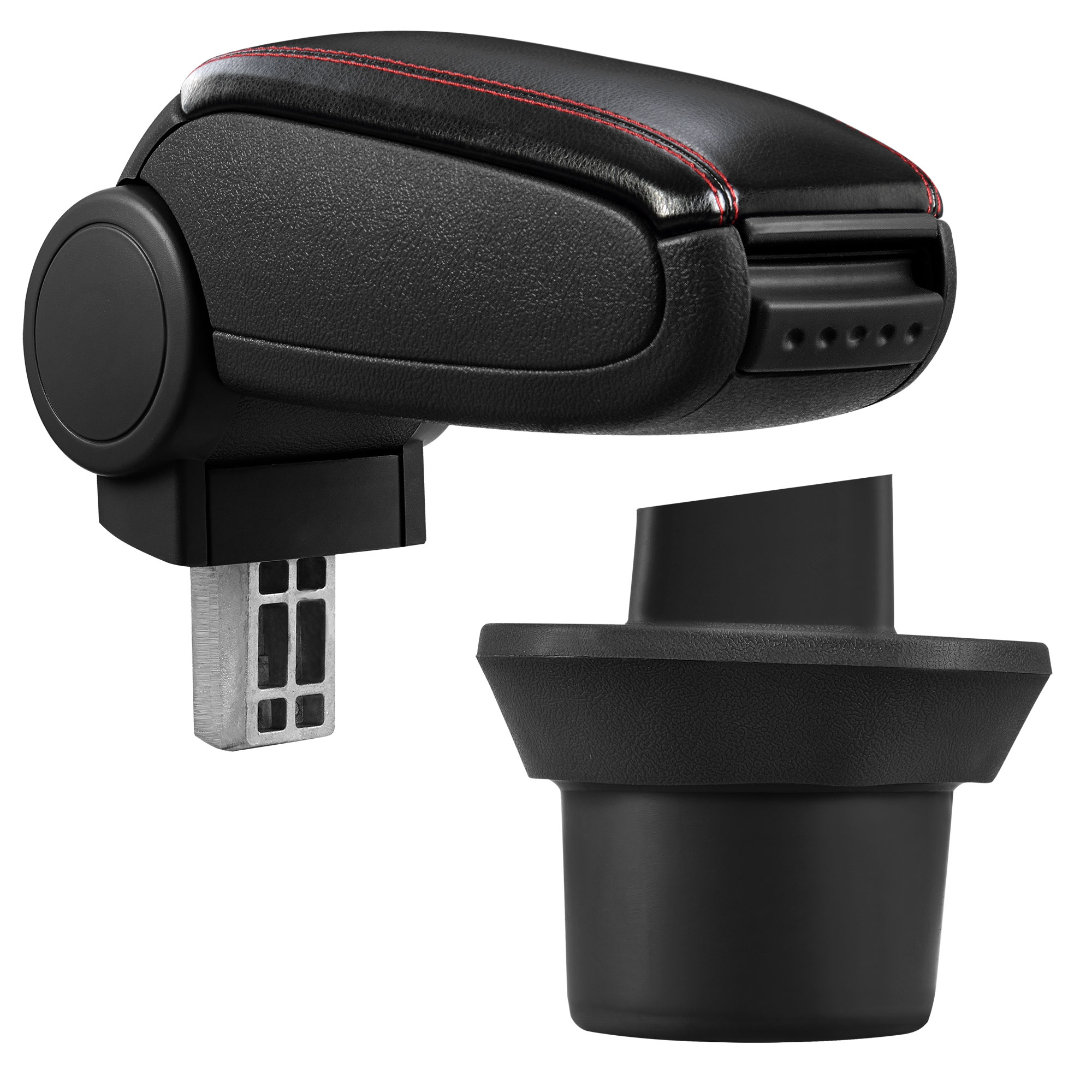 foto del prodotto pro.tec bracciolo centrale - poggiabraccio con vano portaoggetti - imbottito - in similpelle - nero con cucitura rossa